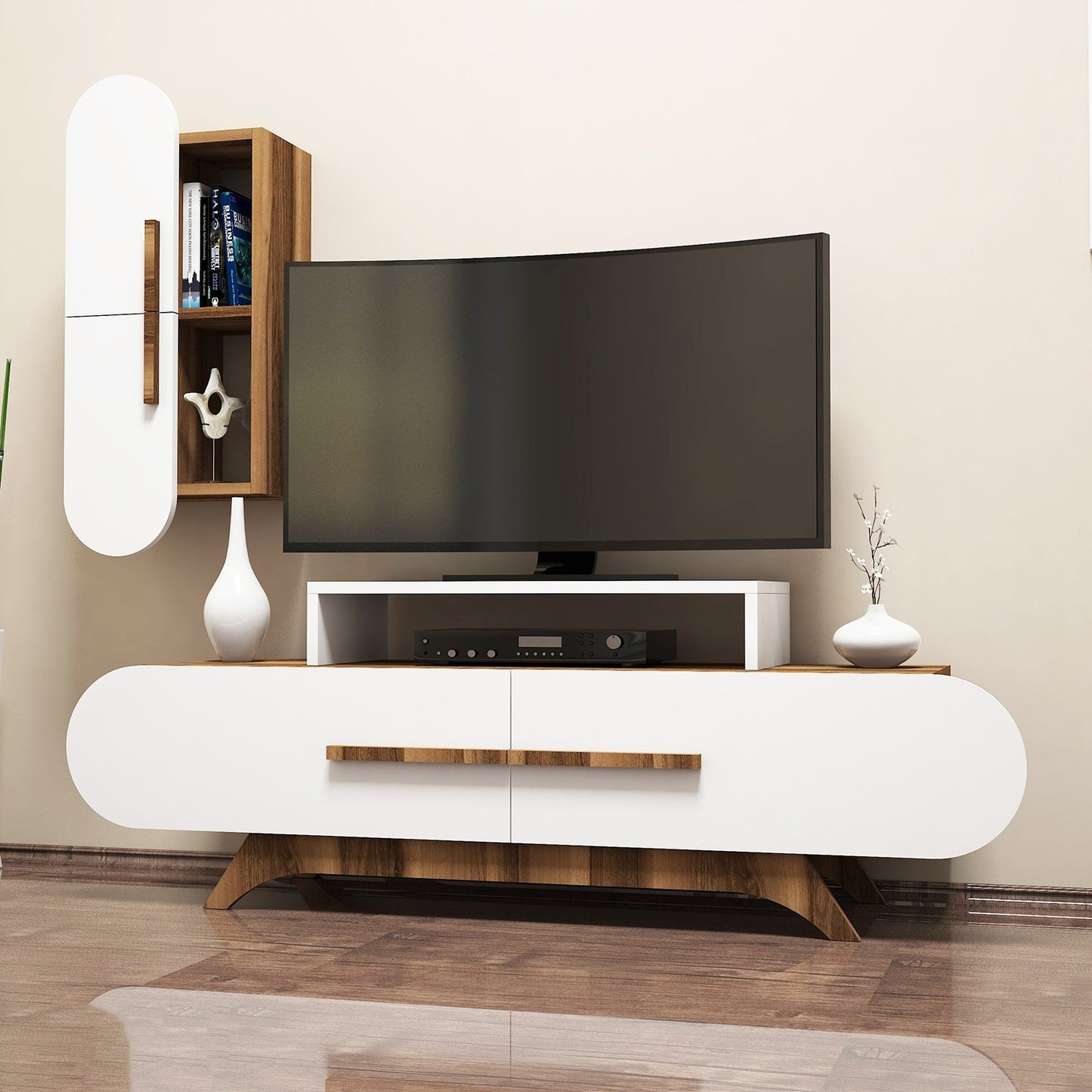 Έπιπλο Τηλεόρασης TV Βάση Σύνθεση Καρυδί Λευκό | 845HCT3053