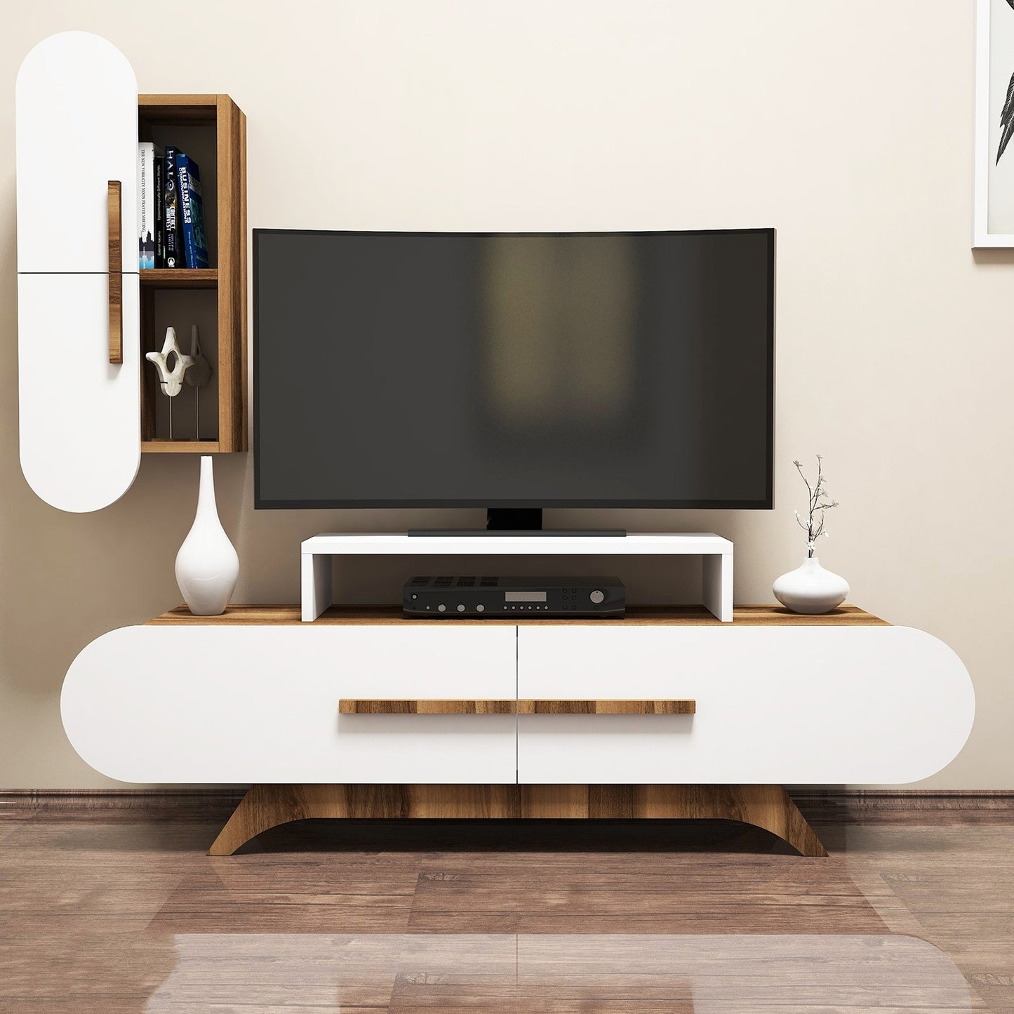 Έπιπλο Τηλεόρασης TV Βάση Σύνθεση Καρυδί Λευκό | 845HCT3053
