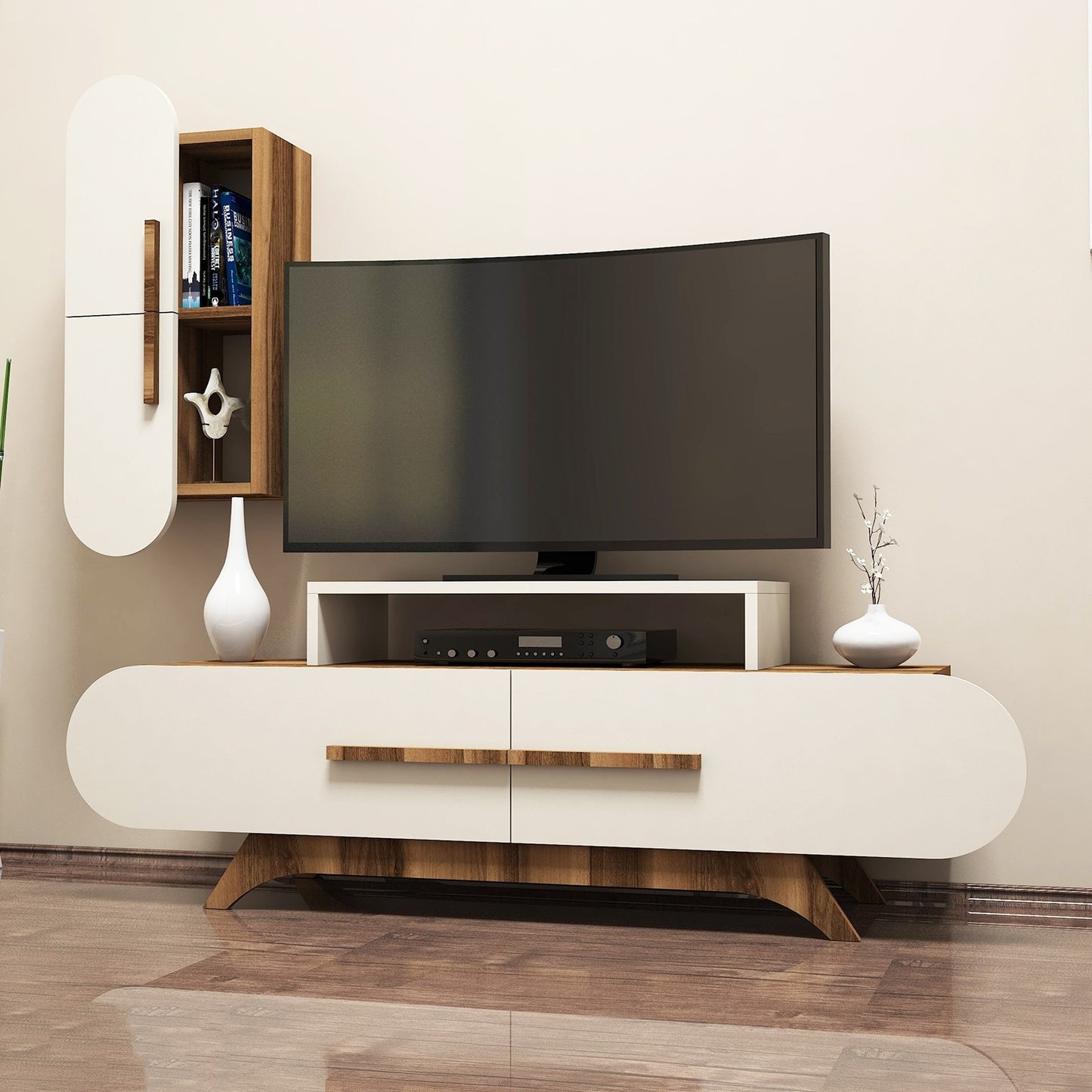 Έπιπλο Τηλεόρασης TV Βάση Σύνθεση Καρυδί Κρεμ | 845HCT3054