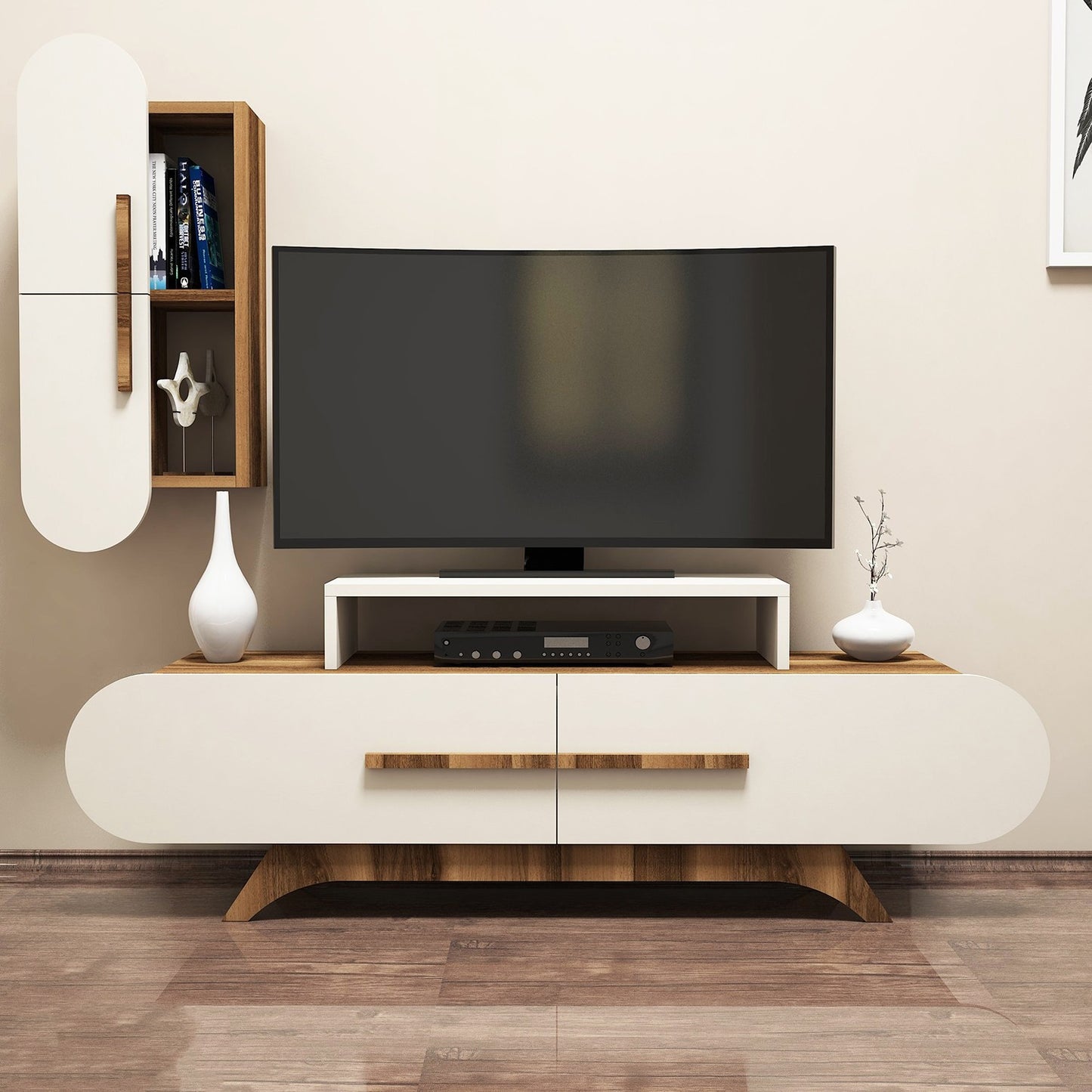 Έπιπλο Τηλεόρασης TV Βάση Σύνθεση Καρυδί Κρεμ | 845HCT3054