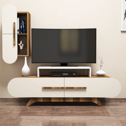Έπιπλο Τηλεόρασης TV Βάση Σύνθεση Καρυδί Κρεμ | 845HCT3054