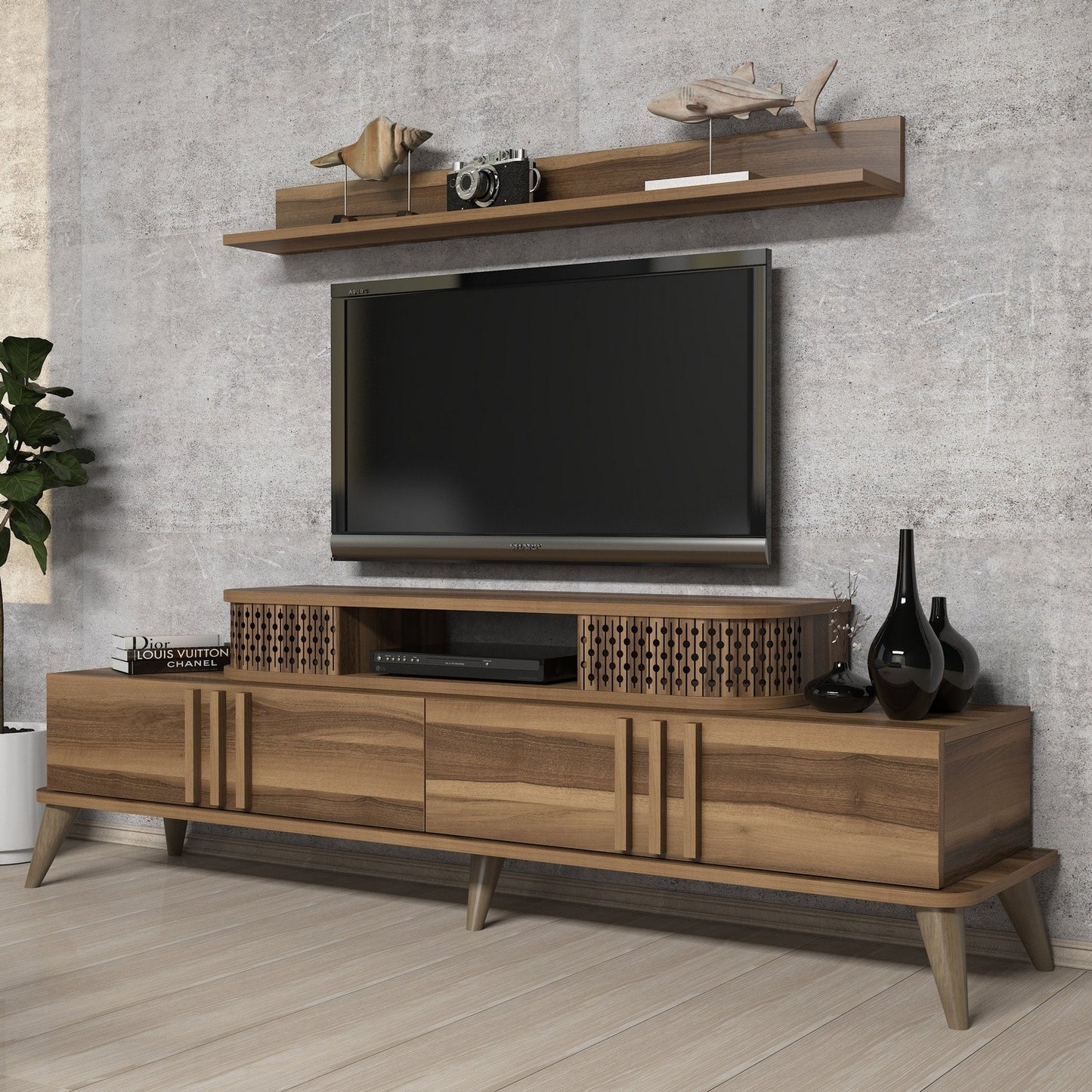 Έπιπλο Τηλεόρασης TV Βάση Σύνθεση Καρυδί | 845HCT3059