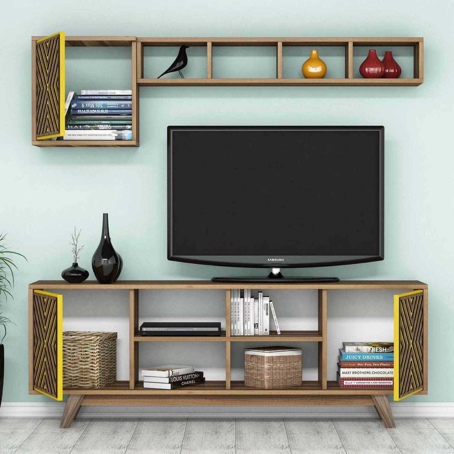 Έπιπλο Τηλεόρασης TV Βάση Σύνθεση Καρυδί Yellow | 845HCT3072