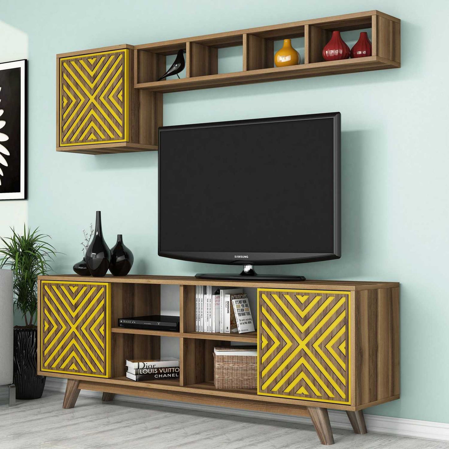 Έπιπλο Τηλεόρασης TV Βάση Σύνθεση Καρυδί Yellow | 845HCT3072