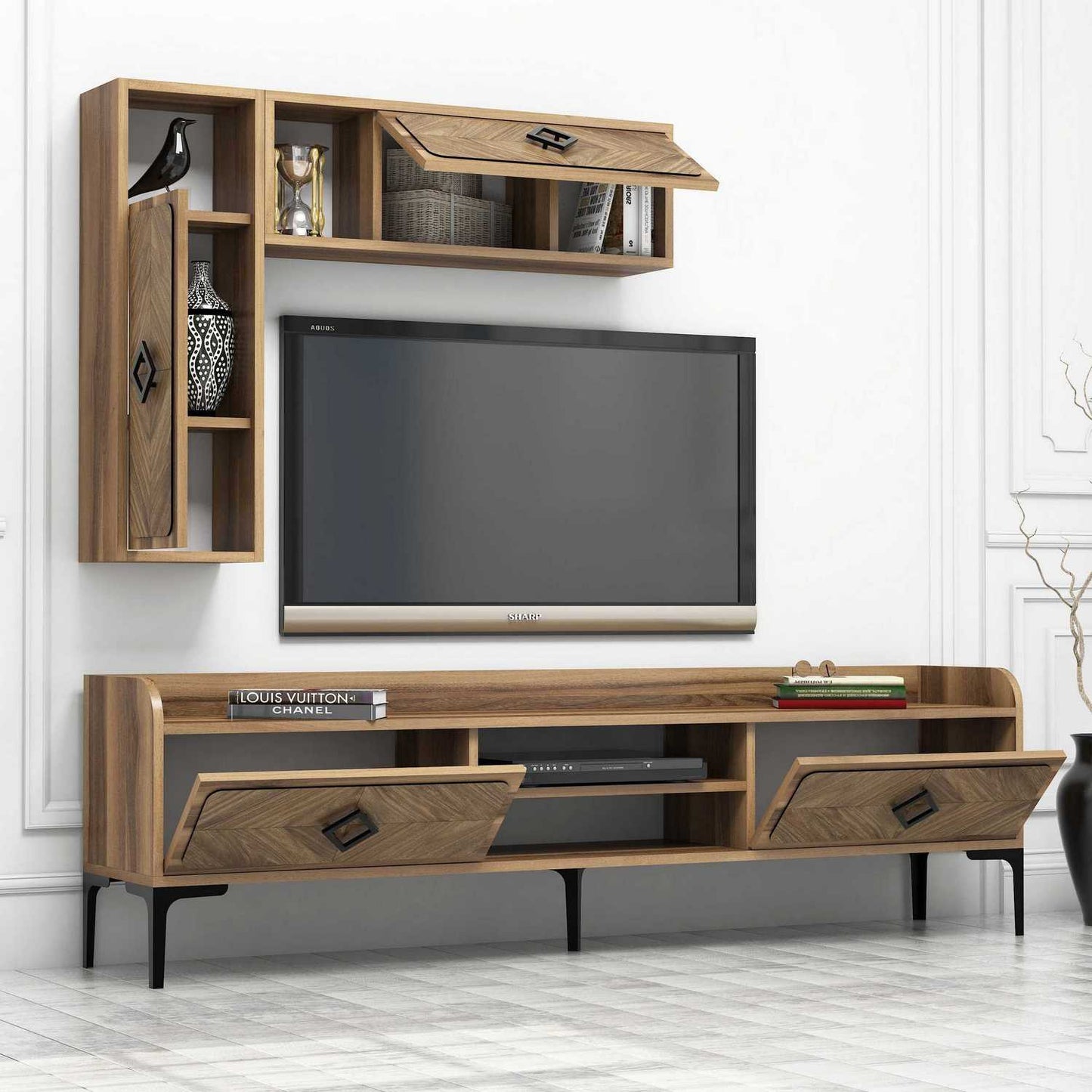 Έπιπλο Τηλεόρασης TV Βάση Σύνθεση Καρυδί | 845HCT3073
