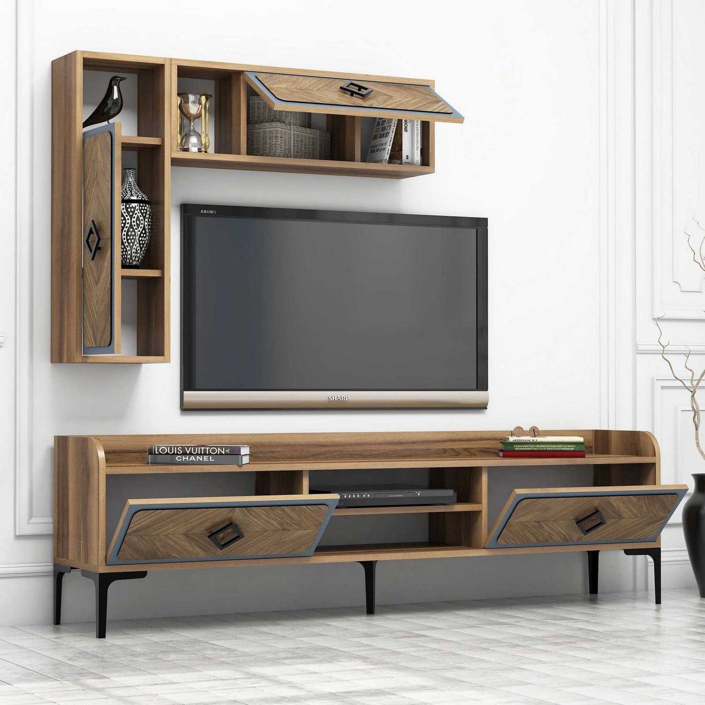 Έπιπλο Τηλεόρασης TV Βάση Σύνθεση Καρυδί Blue | 845HCT3074
