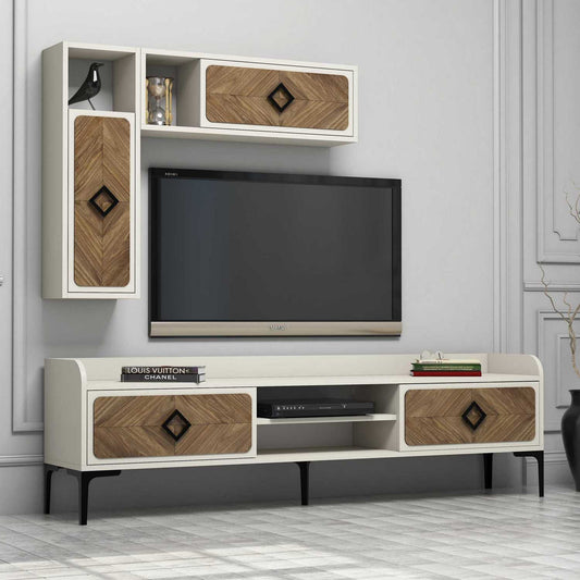 Έπιπλο Τηλεόρασης TV Βάση Σύνθεση Καρυδί Κρεμ | 845HCT3075