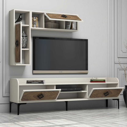 Έπιπλο Τηλεόρασης TV Βάση Σύνθεση Καρυδί Κρεμ | 845HCT3075