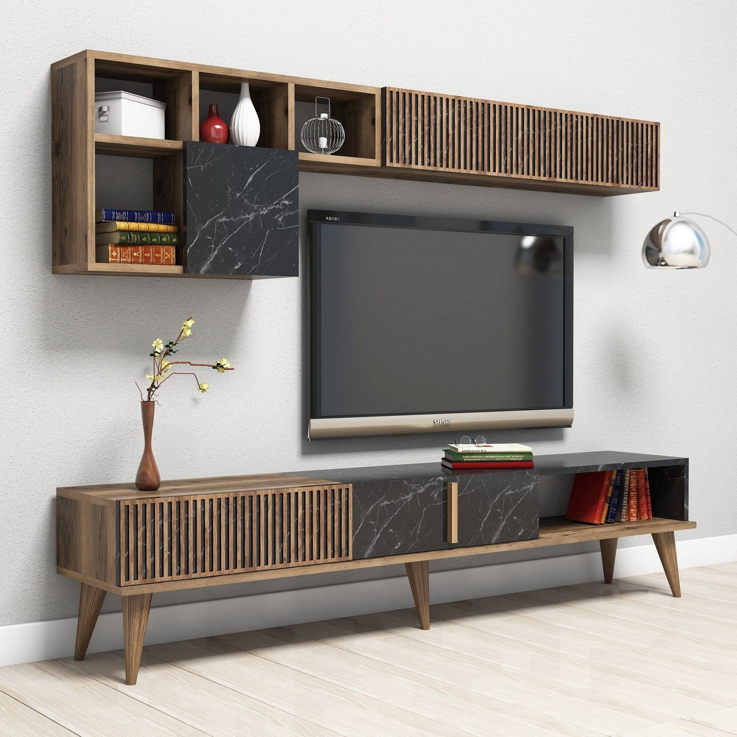 Έπιπλο Τηλεόρασης TV Βάση Σύνθεση Καρυδί Μαύρο | 845HCT3079