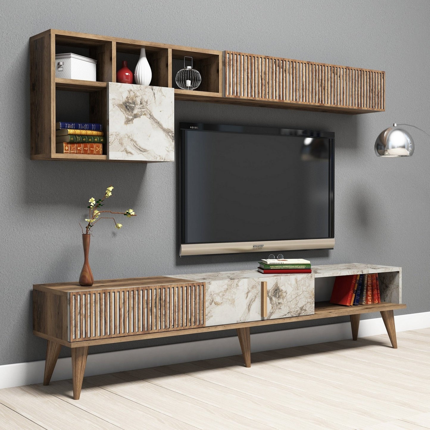 Έπιπλο Τηλεόρασης TV Βάση Σύνθεση Καρυδί Λευκό | 845HCT3080