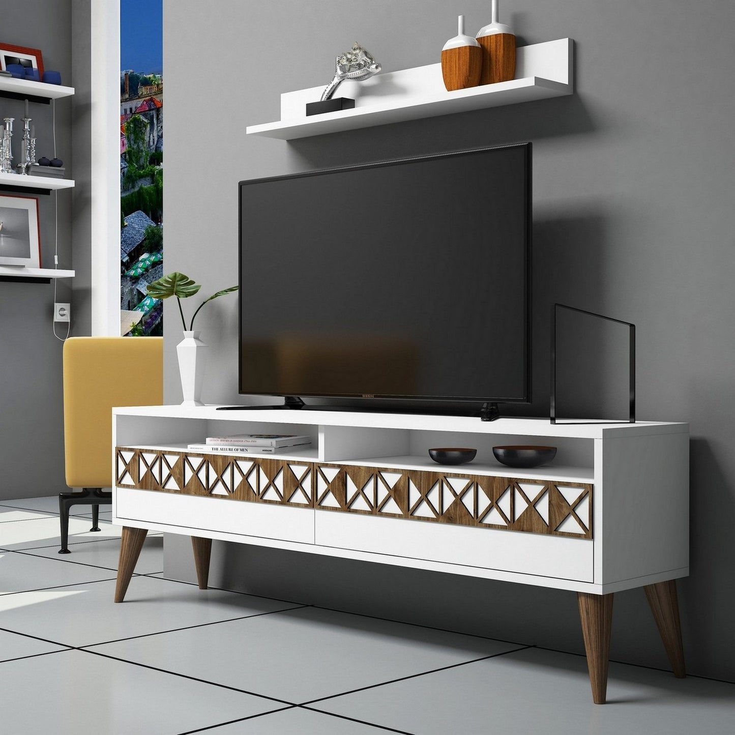 Έπιπλο Τηλεόρασης TV Βάση Σύνθεση Λευκό | 845HCT3082