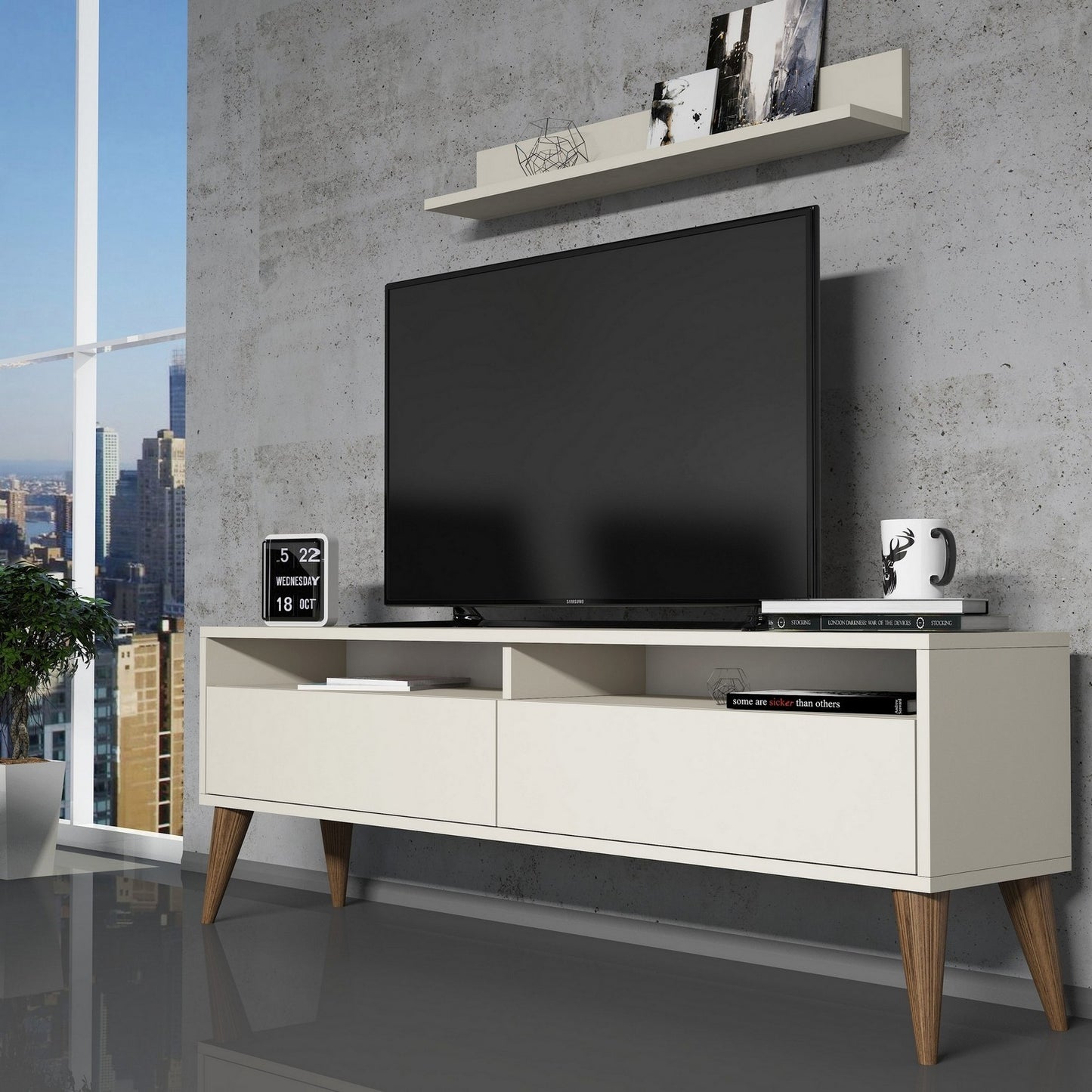 Έπιπλο Τηλεόρασης TV Βάση Σύνθεση Κρεμ | 845HCT3087