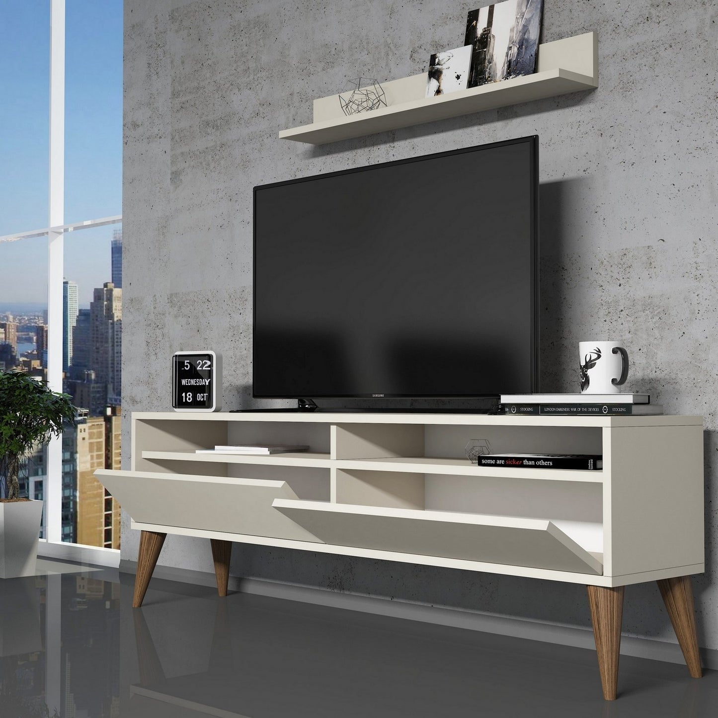 Έπιπλο Τηλεόρασης TV Βάση Σύνθεση Κρεμ | 845HCT3087