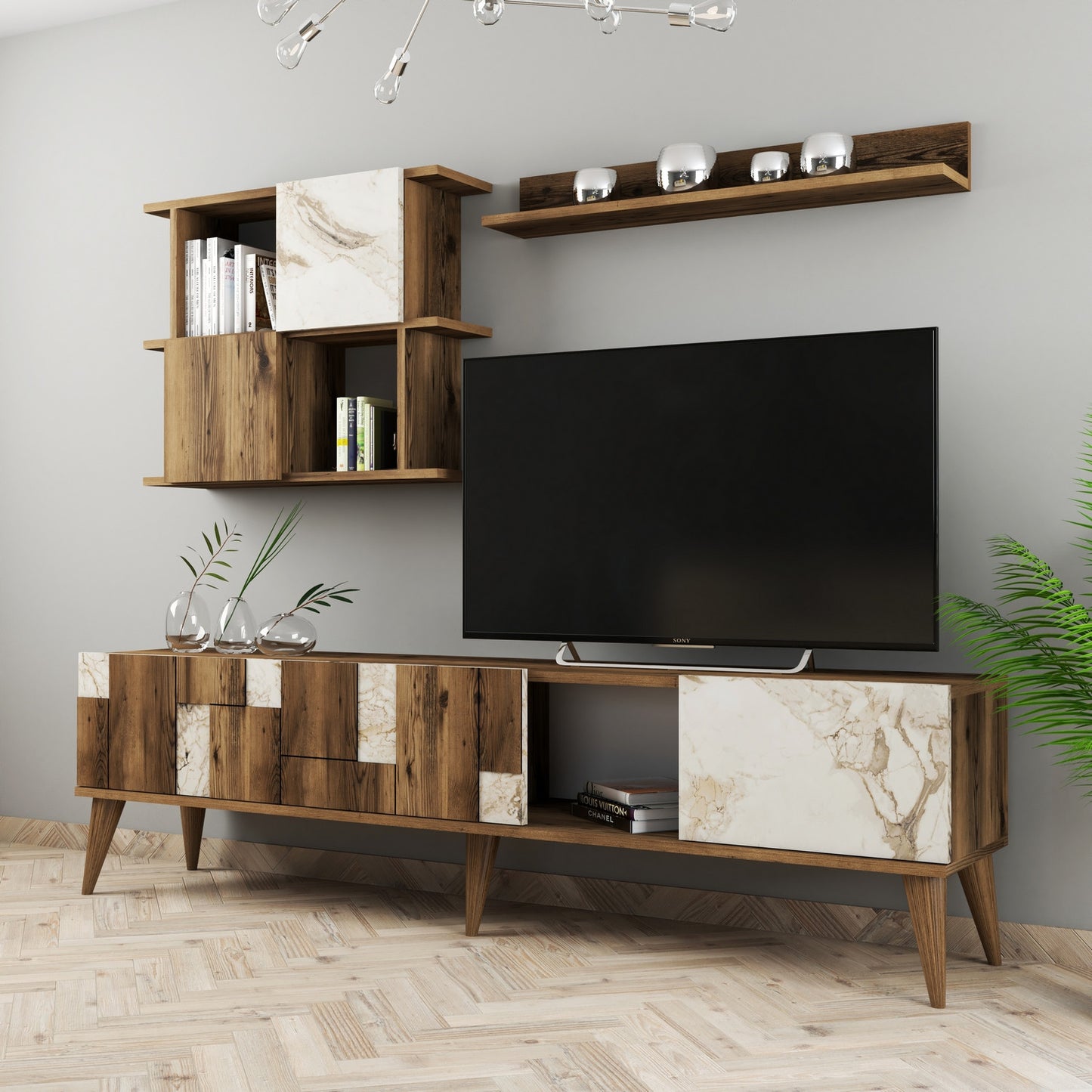 Έπιπλο Τηλεόρασης TV Βάση Σύνθεση Λευκό Καρυδί | 845HCT3090