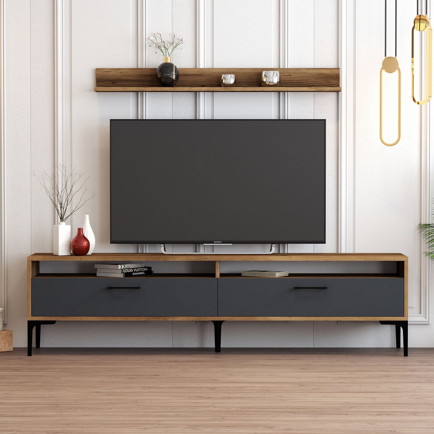 Έπιπλο Τηλεόρασης TV Βάση Σύνθεση Καρυδί Ανθρακί | 845HCT3095