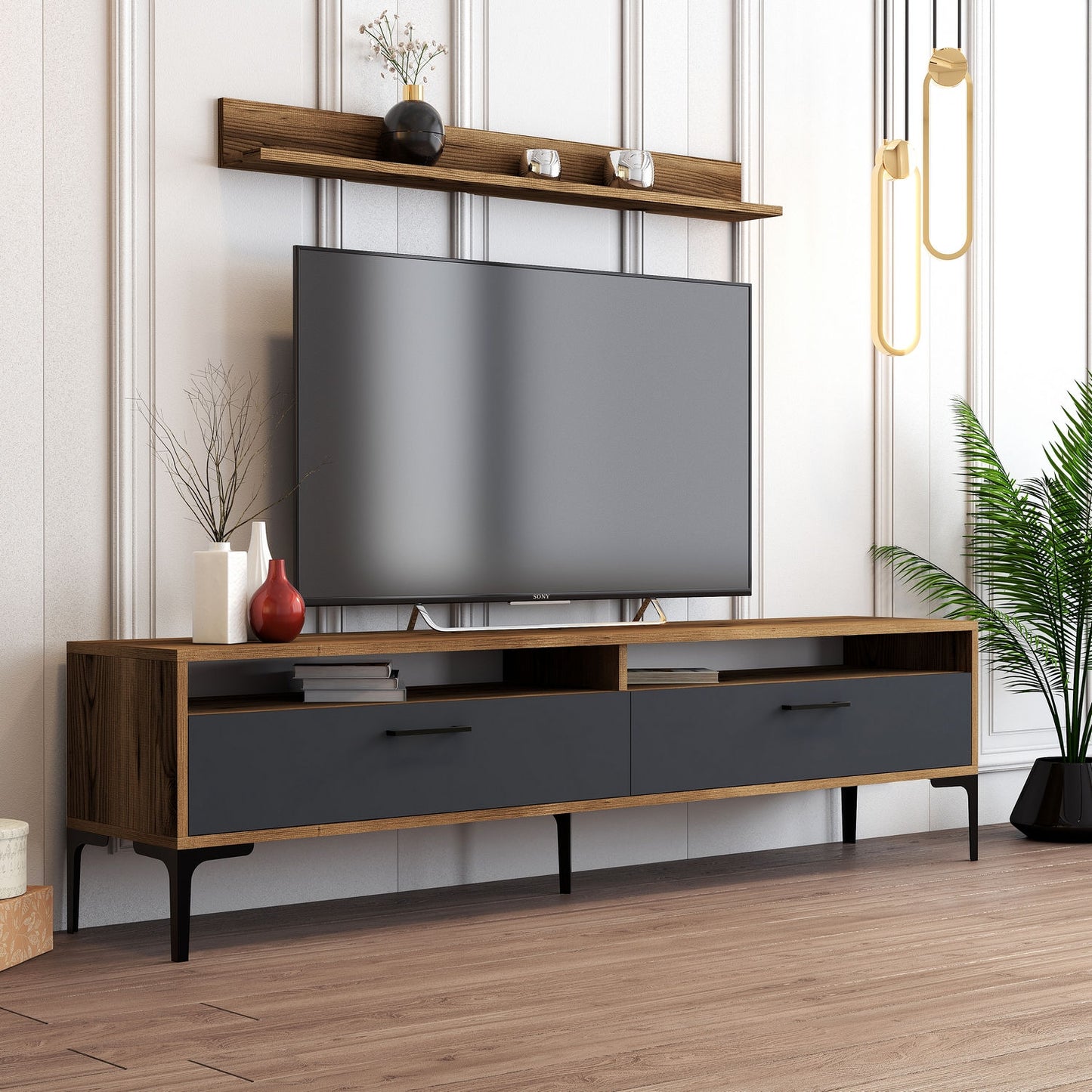 Έπιπλο Τηλεόρασης TV Βάση Σύνθεση Καρυδί Ανθρακί | 845HCT3095