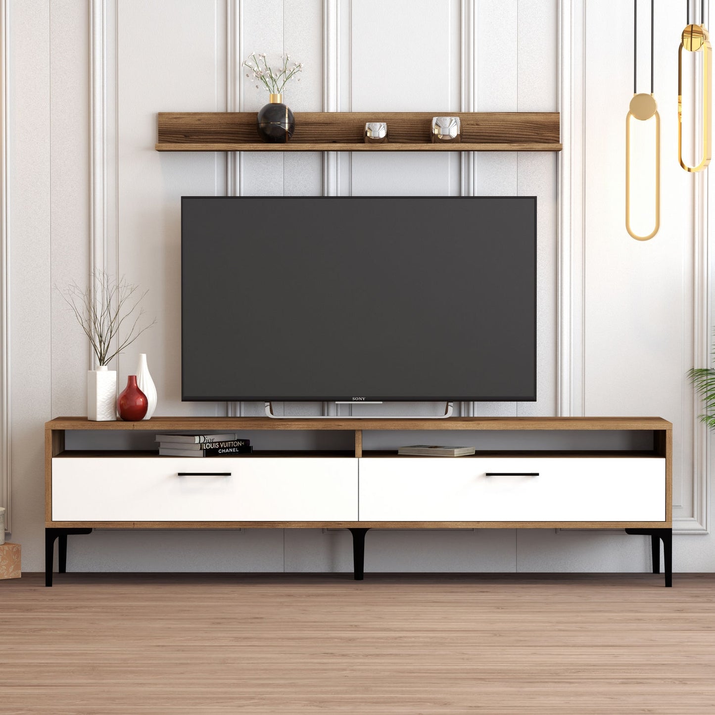 Έπιπλο Τηλεόρασης TV Βάση Σύνθεση Καρυδί Λευκό | 845HCT3096