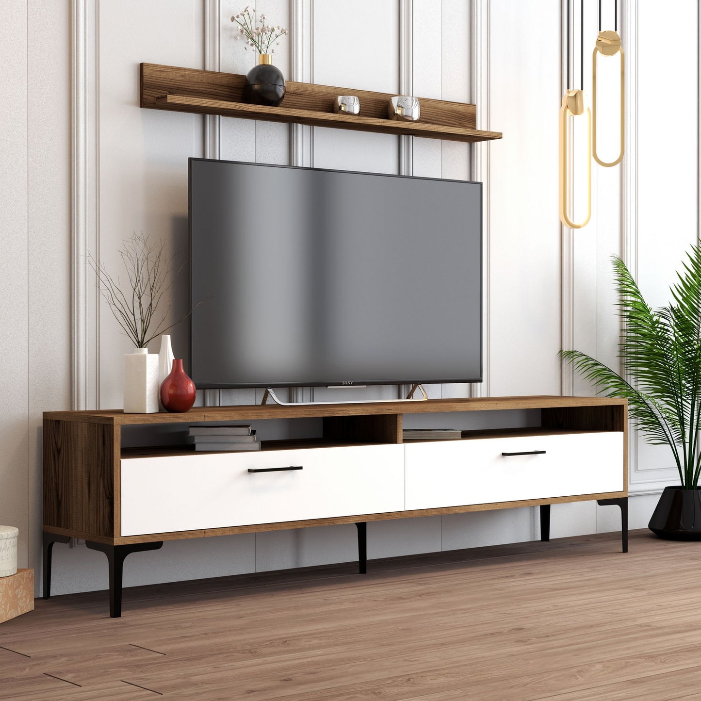 Έπιπλο Τηλεόρασης TV Βάση Σύνθεση Καρυδί Λευκό | 845HCT3096