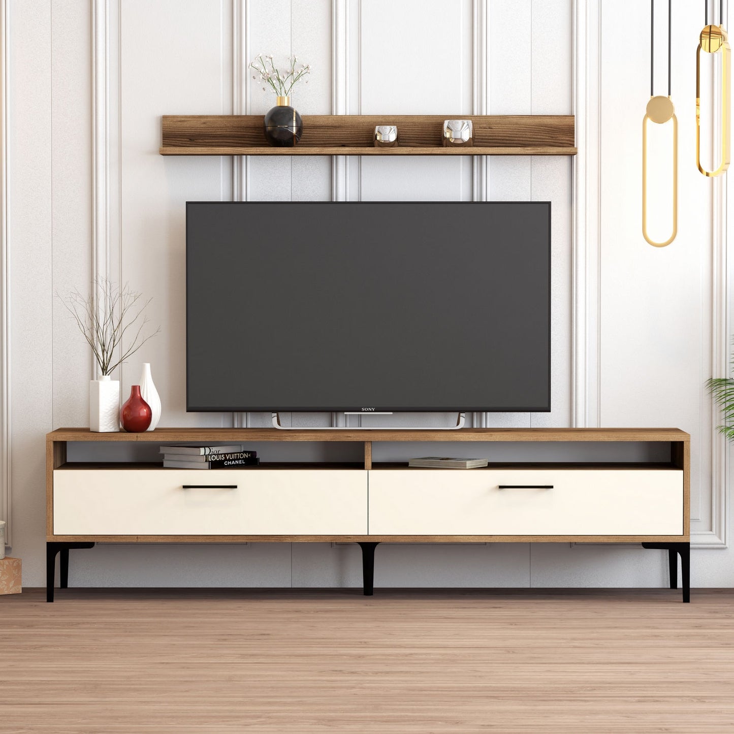 Έπιπλο Τηλεόρασης TV Βάση Σύνθεση Καρυδί Κρεμ | 845HCT3099