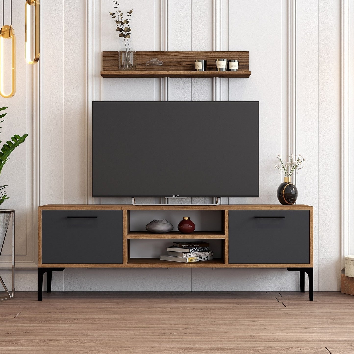 Έπιπλο Τηλεόρασης TV Βάση Σύνθεση Καρυδί Ανθρακί | 845HCT3104