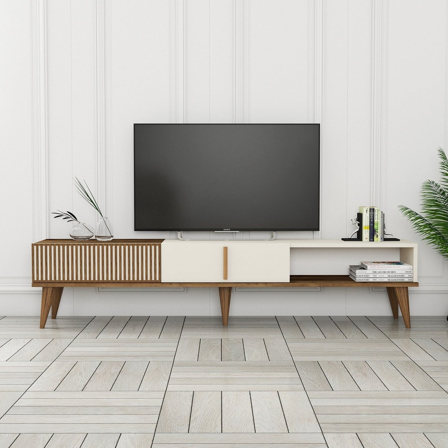 Έπιπλο Τηλεόρασης TV Βάση Σύνθεση Καρυδί Κρεμ | 845HCT3107