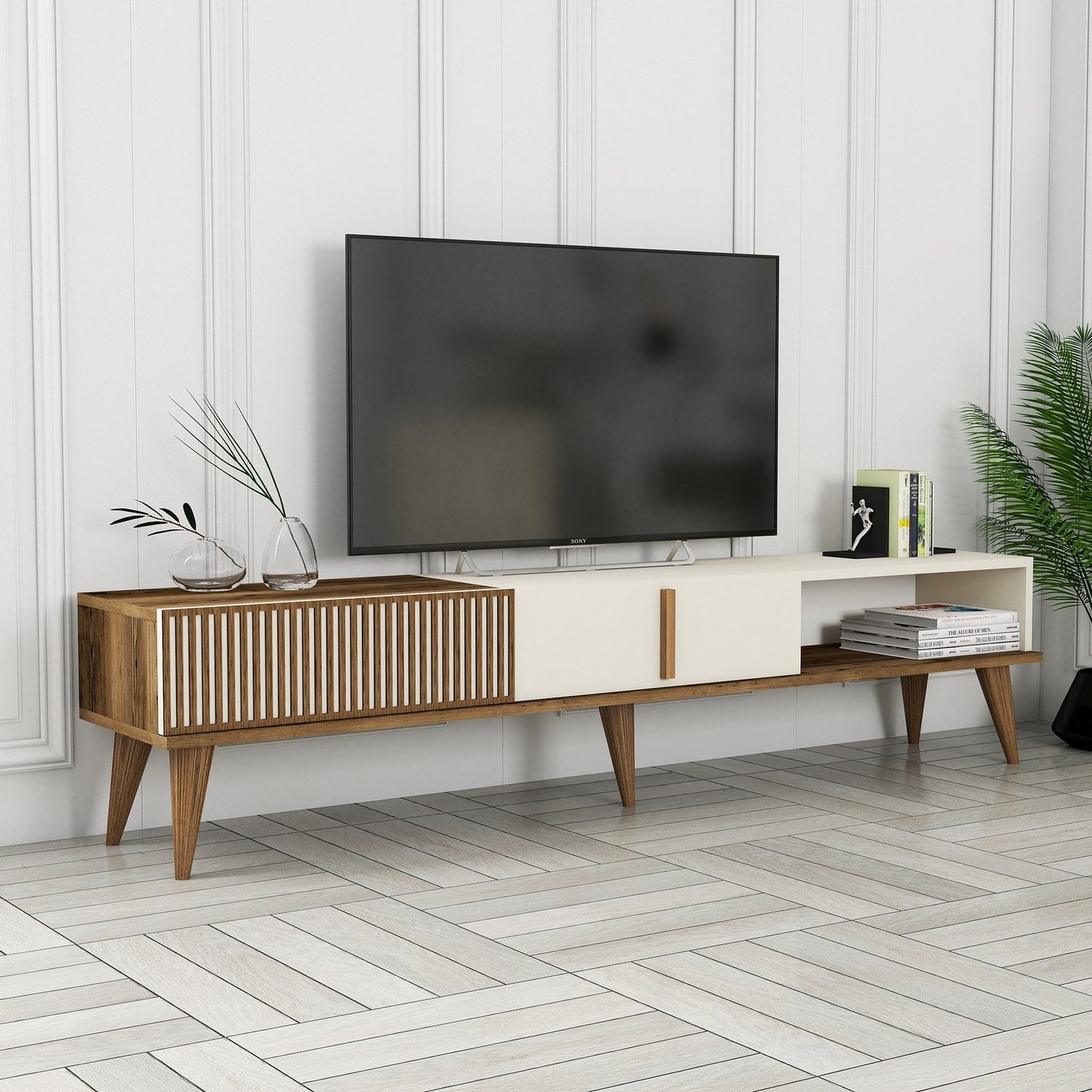 Έπιπλο Τηλεόρασης TV Βάση Σύνθεση Καρυδί Κρεμ | 845HCT3107