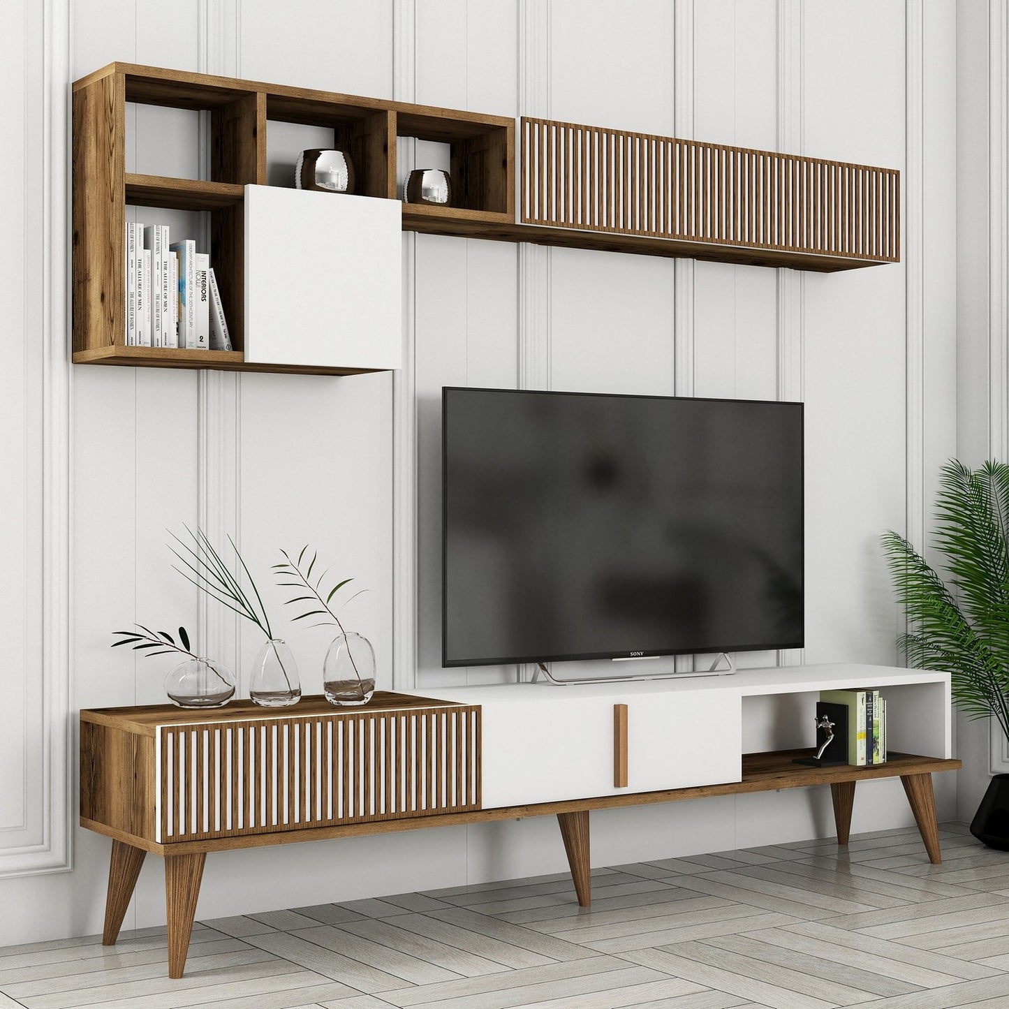 Έπιπλο Τηλεόρασης TV Βάση Σύνθεση Καρυδί Λευκό | 845HCT3109