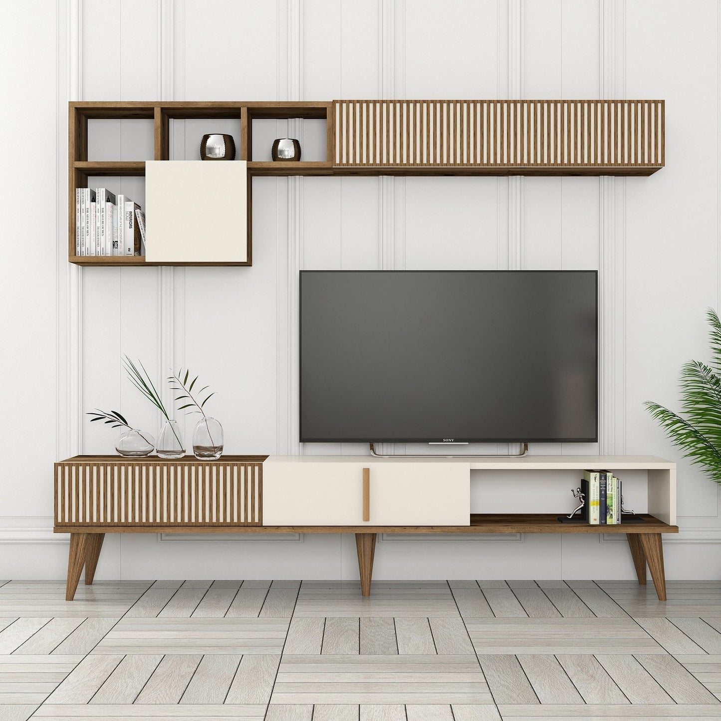 Έπιπλο Τηλεόρασης TV Βάση Σύνθεση Καρυδί Κρεμ | 845HCT3110