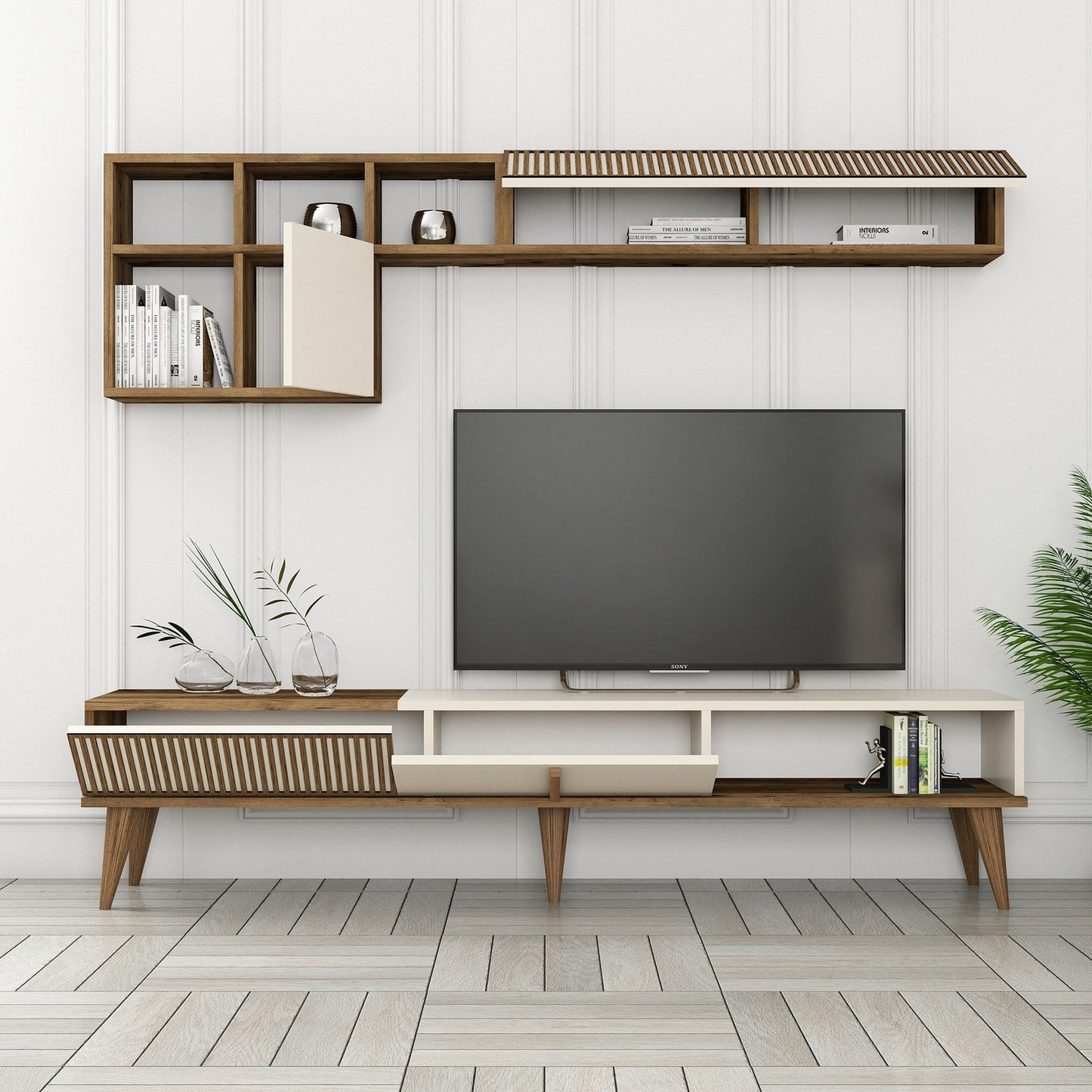 Έπιπλο Τηλεόρασης TV Βάση Σύνθεση Καρυδί Κρεμ | 845HCT3110