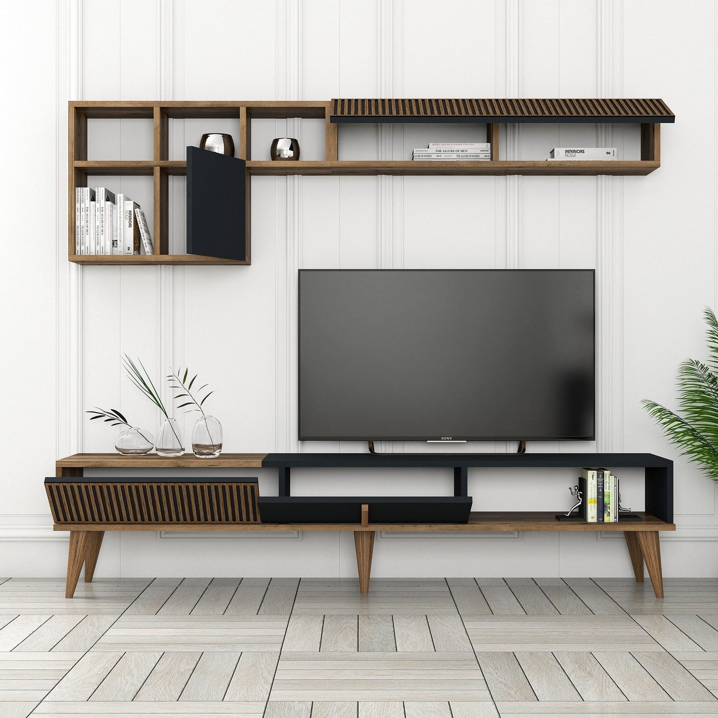 Έπιπλο Τηλεόρασης TV Βάση Σύνθεση Καρυδί Ανθρακί | 845HCT3111