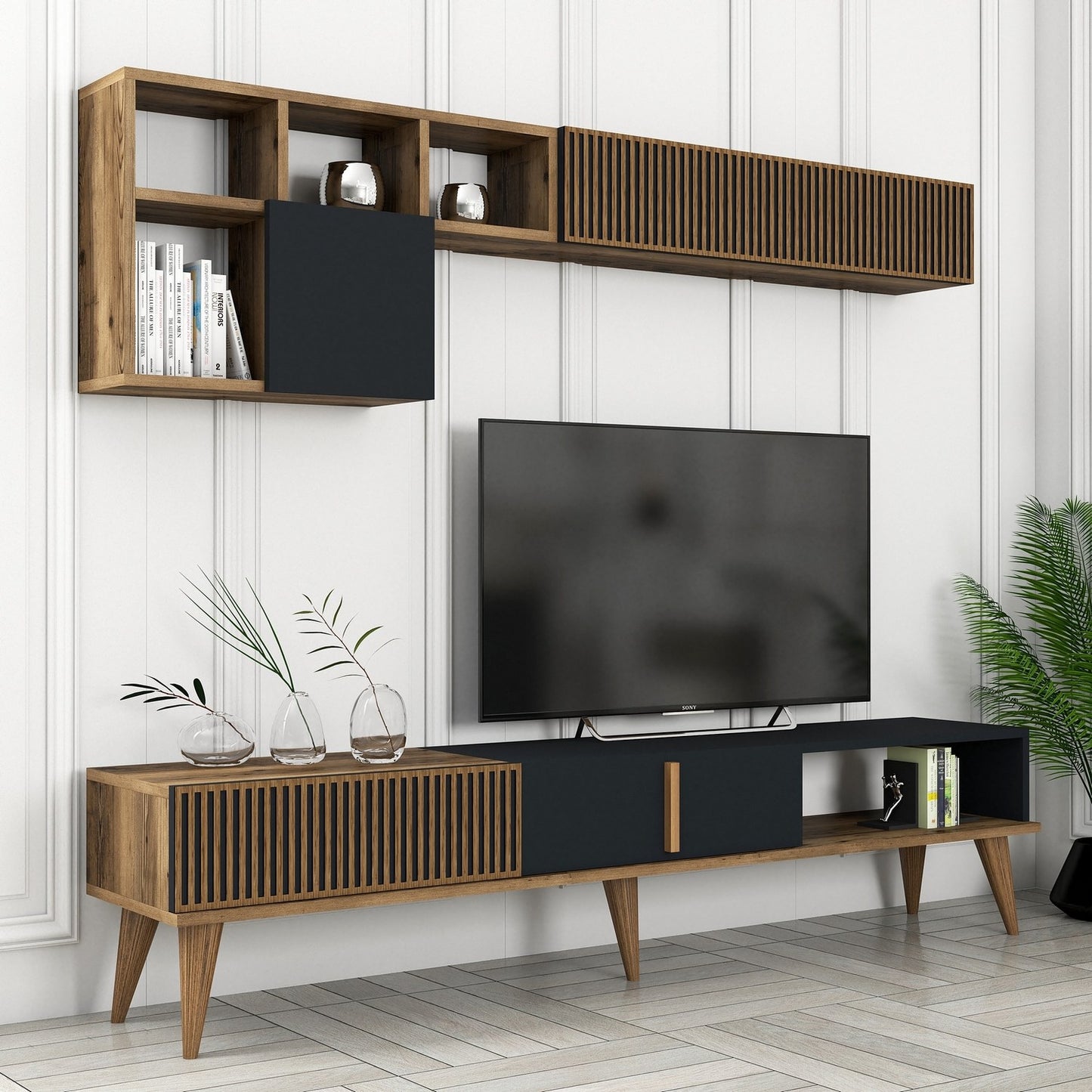 Έπιπλο Τηλεόρασης TV Βάση Σύνθεση Καρυδί Ανθρακί | 845HCT3111