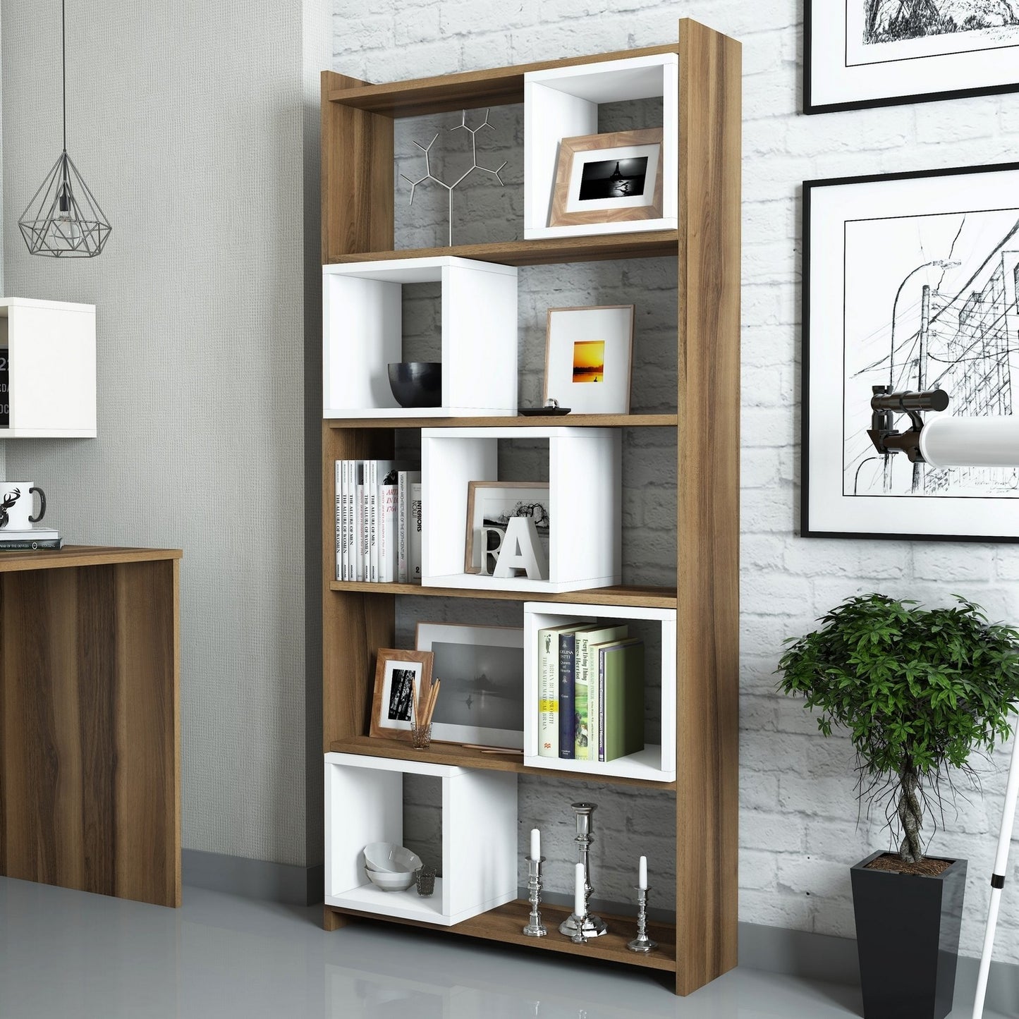 Βιβλιοθήκη 80 × 22 × 170 εκ. Λευκό Καρυδί GR845HCT3601