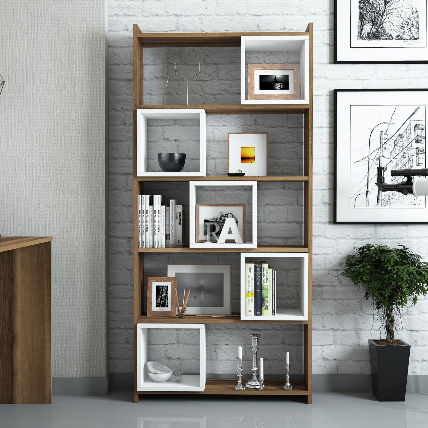 Βιβλιοθήκη 80 × 22 × 170 εκ. Λευκό Καρυδί GR845HCT3601