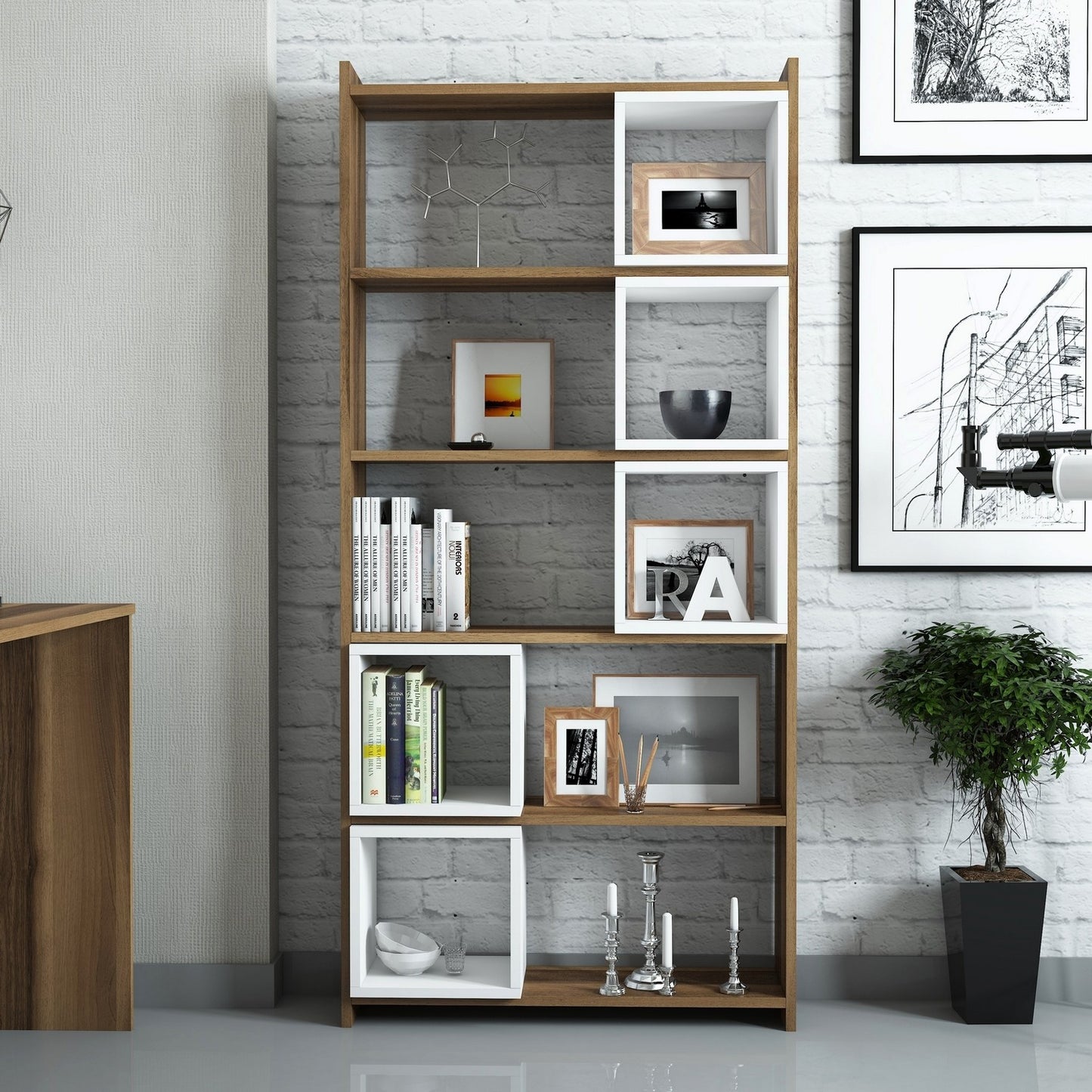 Βιβλιοθήκη 80 × 22 × 170 εκ. Λευκό Καρυδί GR845HCT3601
