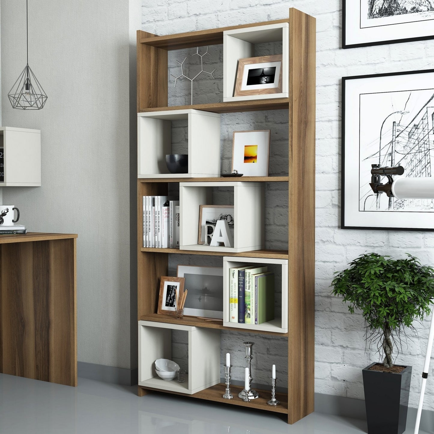 Βιβλιοθήκη 80 × 22 × 170 εκ. Καρυδί Κρεμ GR845HCT3603