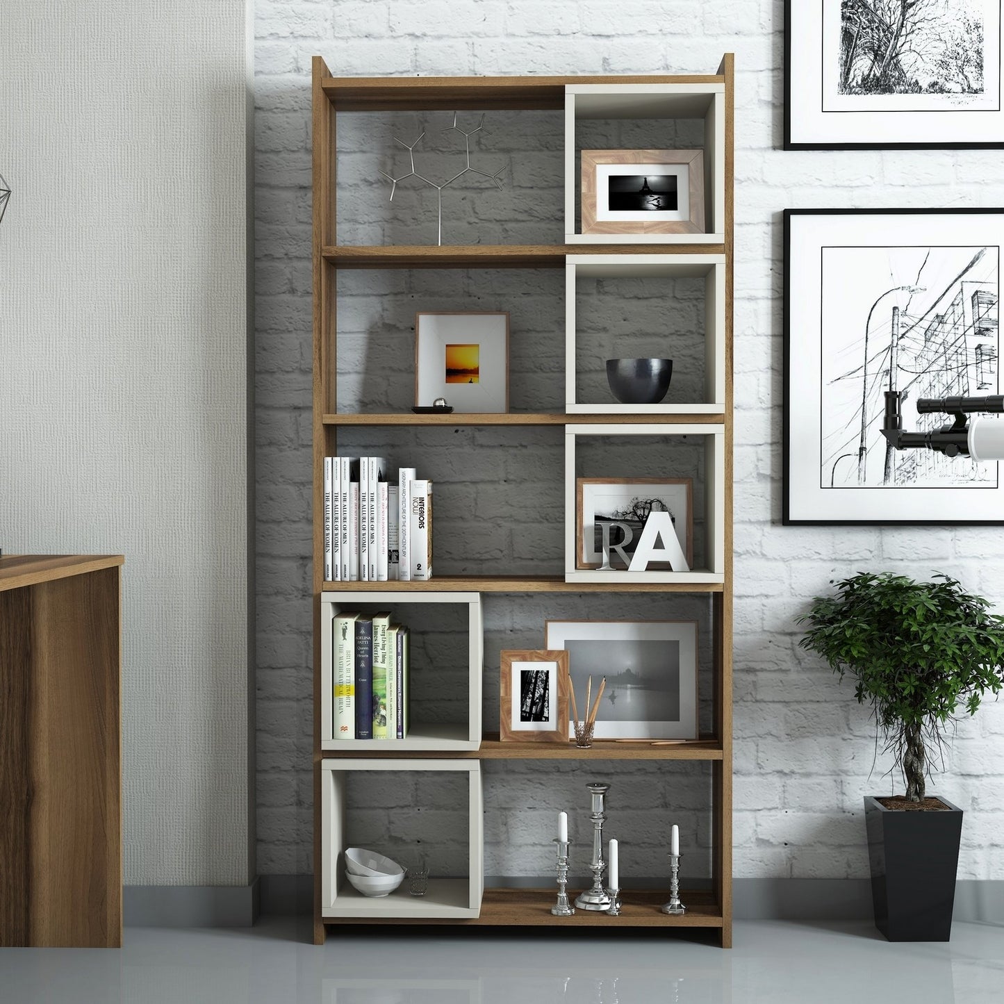 Βιβλιοθήκη 80 × 22 × 170 εκ. Καρυδί Κρεμ GR845HCT3603