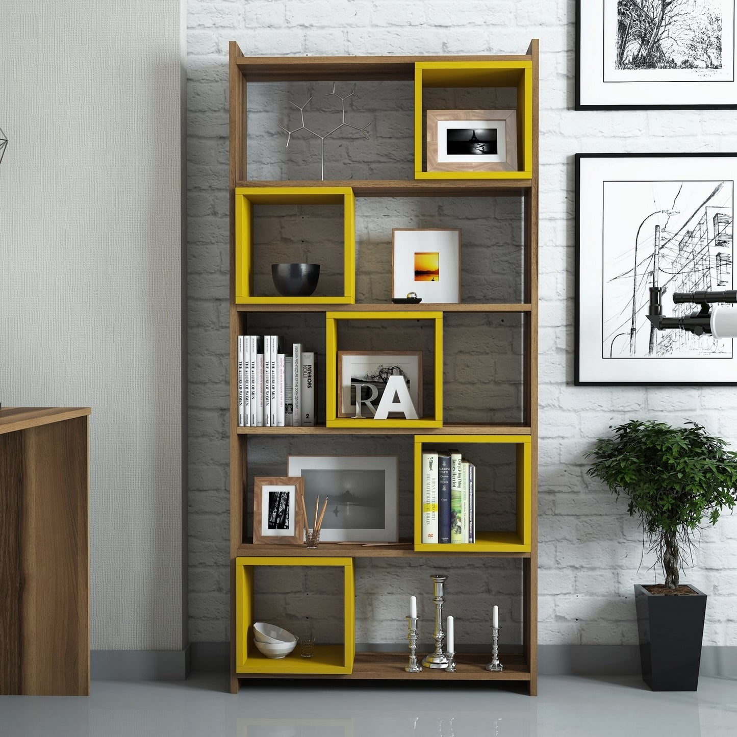 Βιβλιοθήκη 80 × 22 × 170 εκ. Καρυδί Κίτρινο GR845HCT3604
