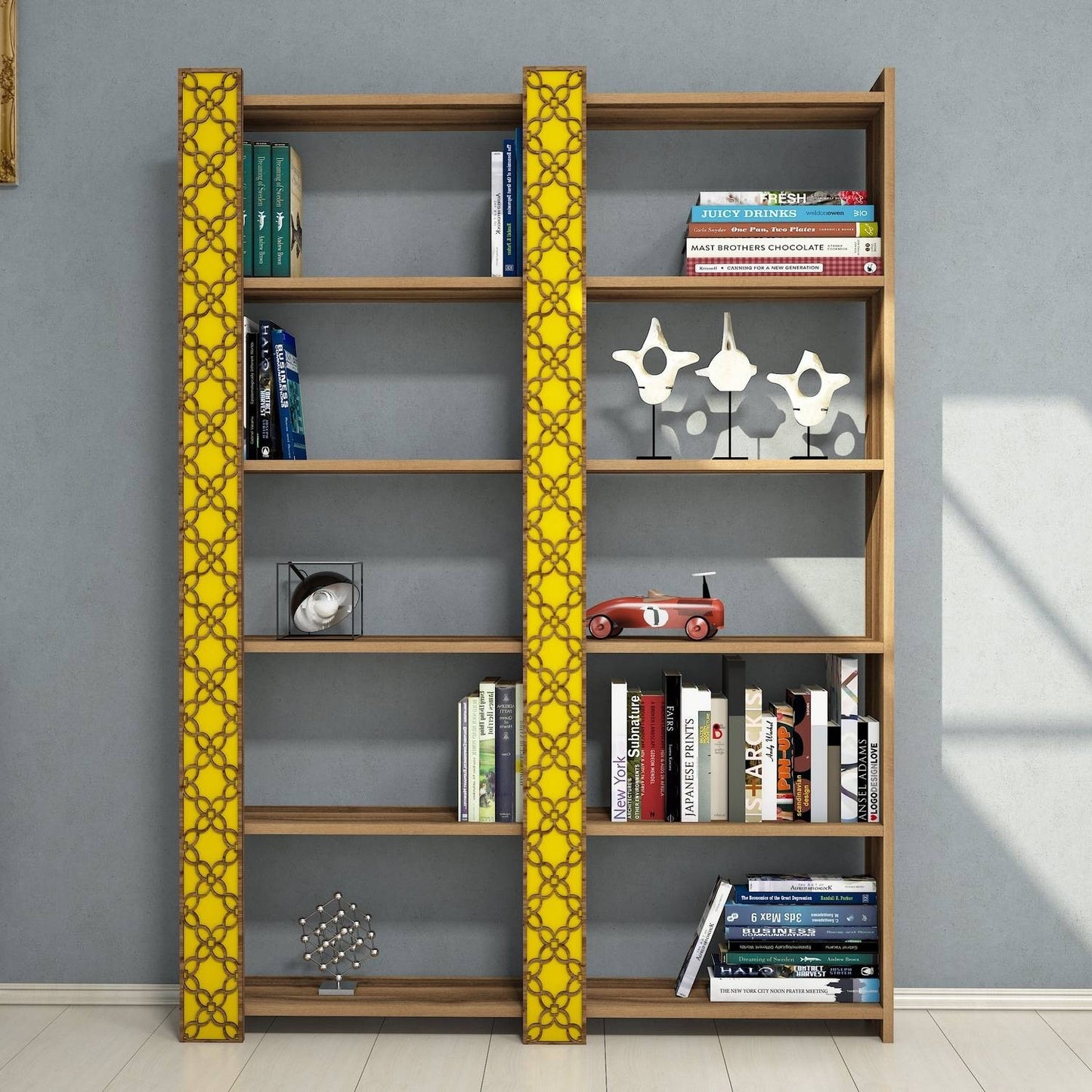 Βιβλιοθήκη 124,6 × 24,2 × 170 εκ. Καρυδί Κίτρινο GR845HCT3616
