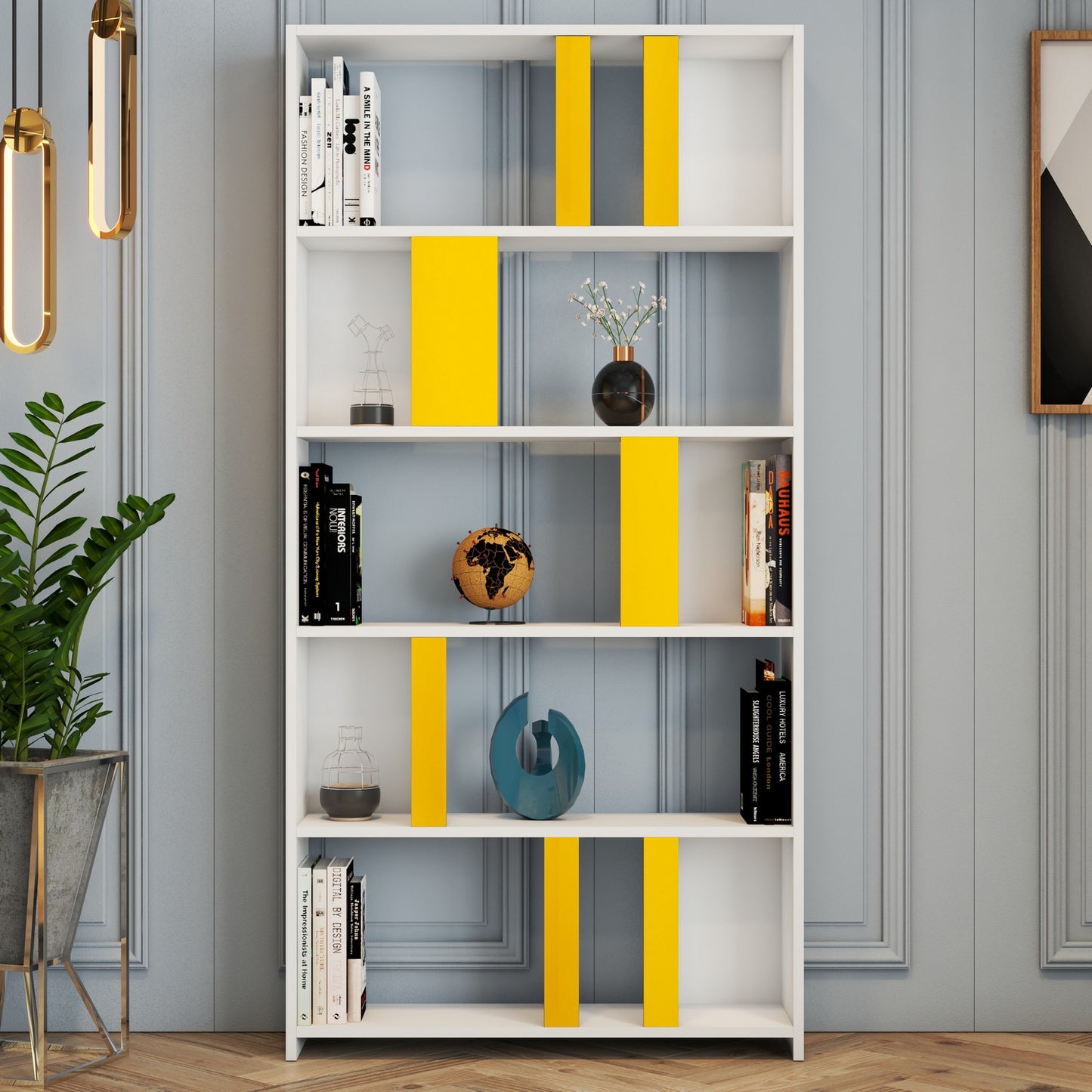 Βιβλιοθήκη 90 × 20 × 180 εκ. Λευκό Κίτρινο GR845HCT3639
