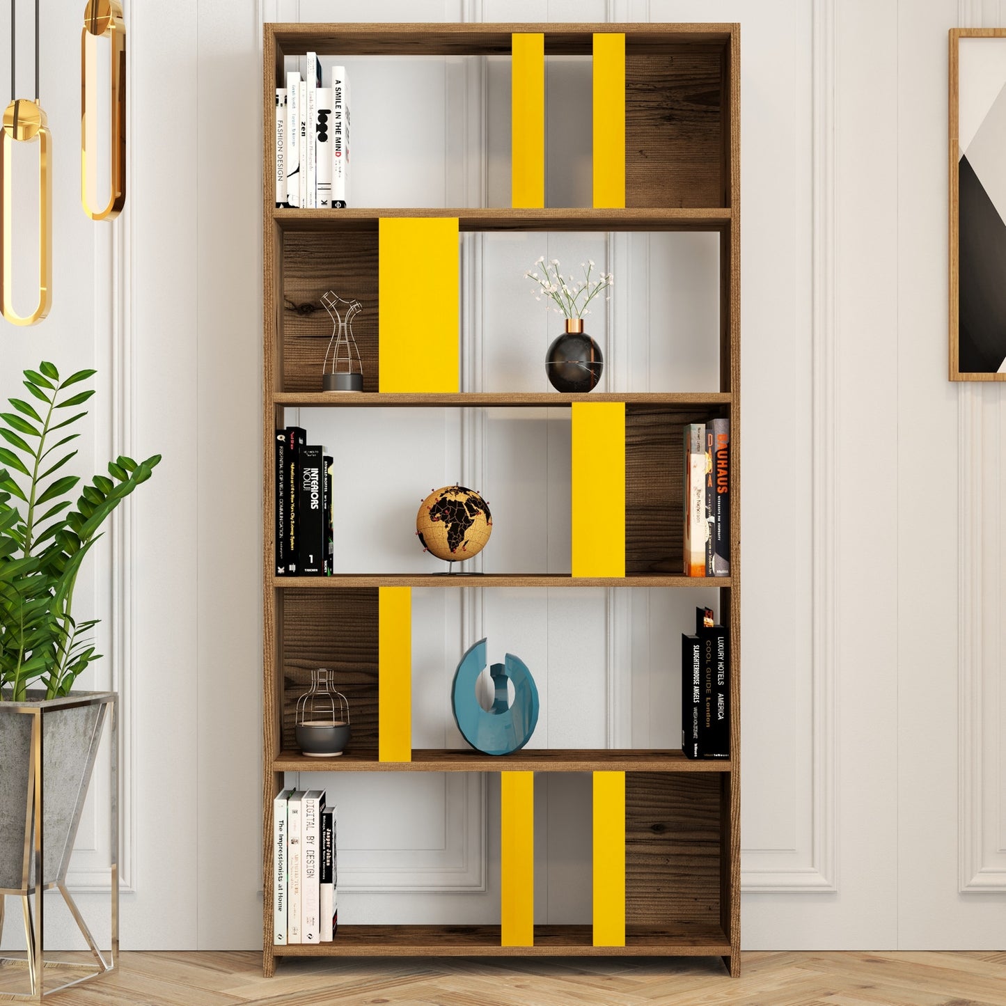 Βιβλιοθήκη 90 × 20 × 180 εκ. Καρυδί Κίτρινο GR845HCT3645