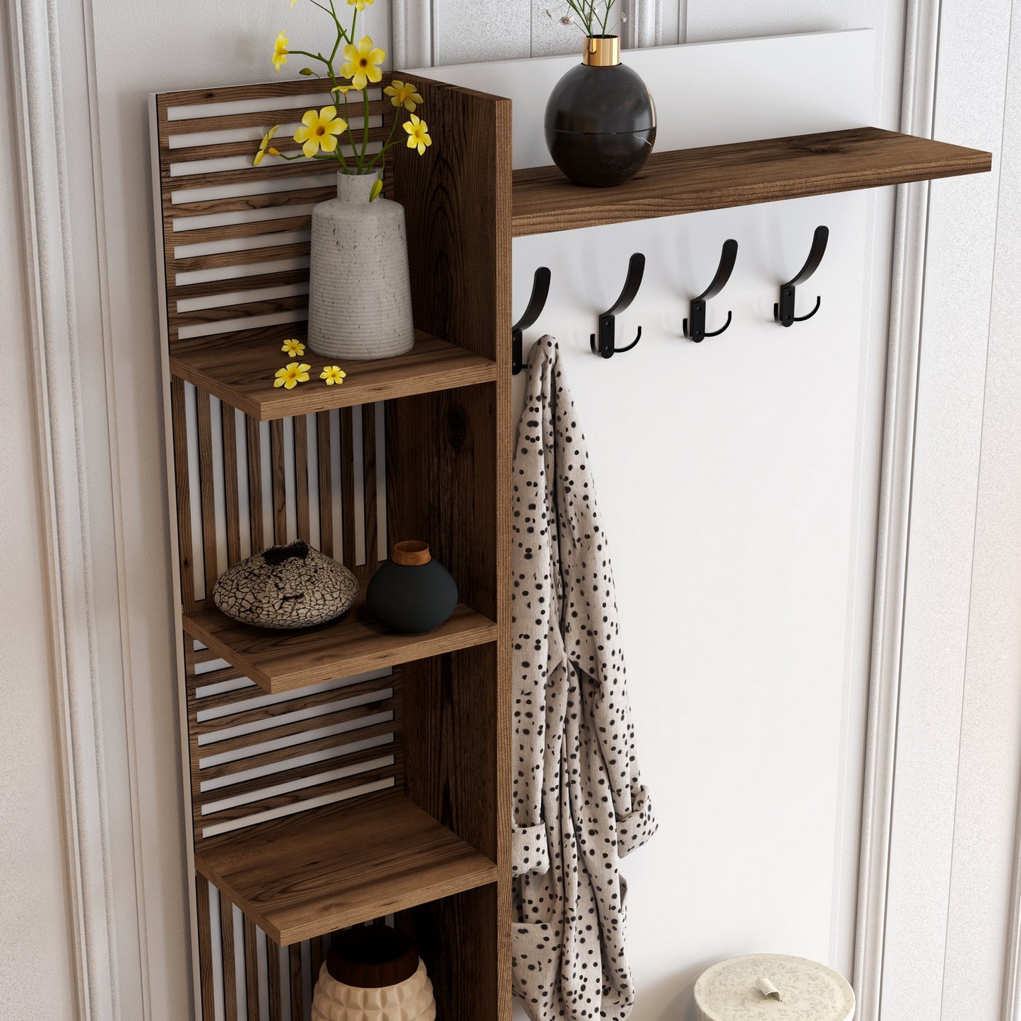 Έπιπλο Εισόδου Βάση Χολ με Ράφια Γάντζους Μοντέρνο Βιομηχανικό Έπιπλο Εισόδου Παπουτσοθήκη 845HCT4220