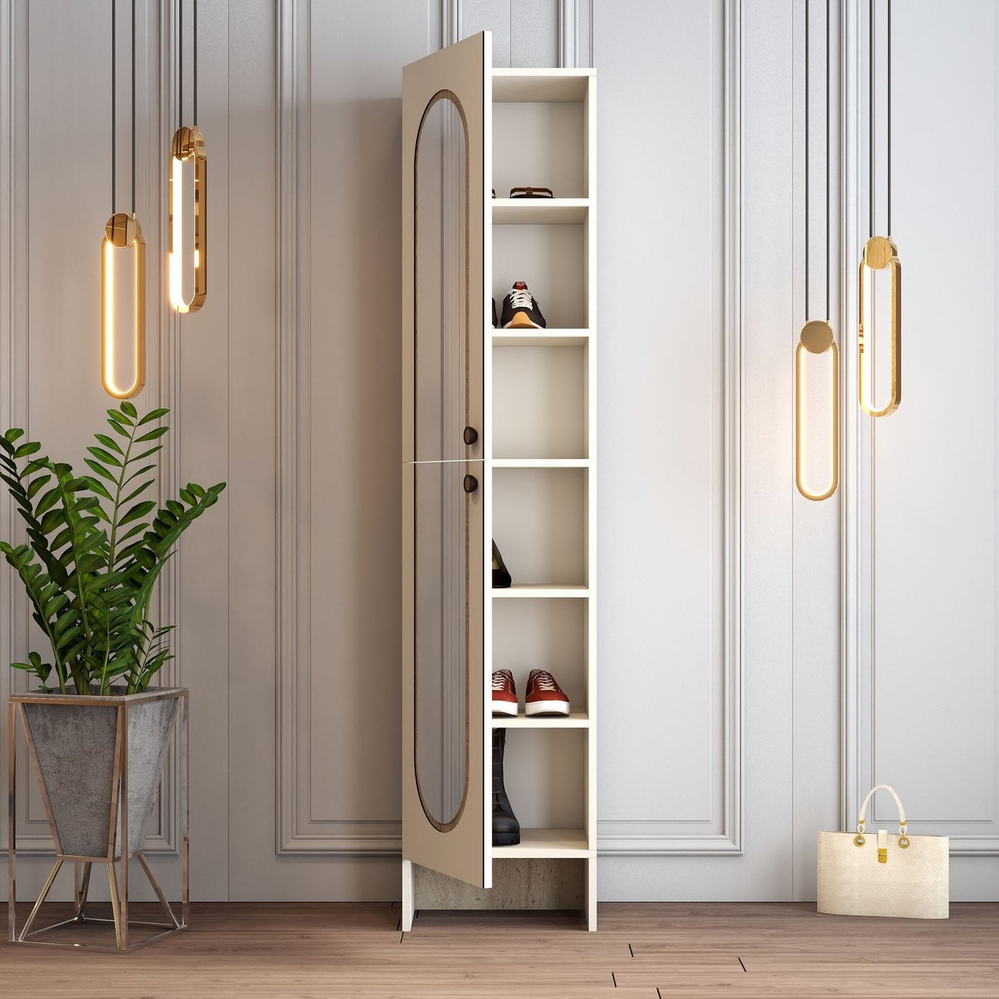 Ντουλάπα Έπιπλο Εισόδου με Καθρέφτη Ψηλό Ντουλάπι Παπουτσοθήκη Ραφιέρα Κρεβατοκάμαρας Έπιπλο Μπάνιου Ανοιχτή Ντουλάπα 845HCT4239