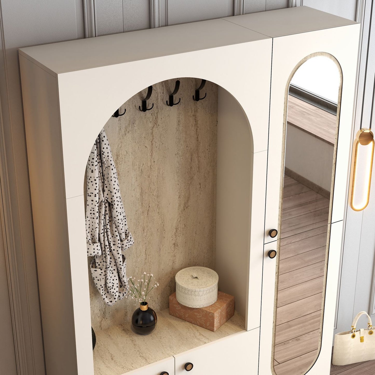 Έπιπλο Εισόδου Βάση για Παλτό Κρεμάστρα Ρούχων με Καθρέφτη Καλόγερος Ντουλάπα Παπουτσοθήκη 845HCT4245