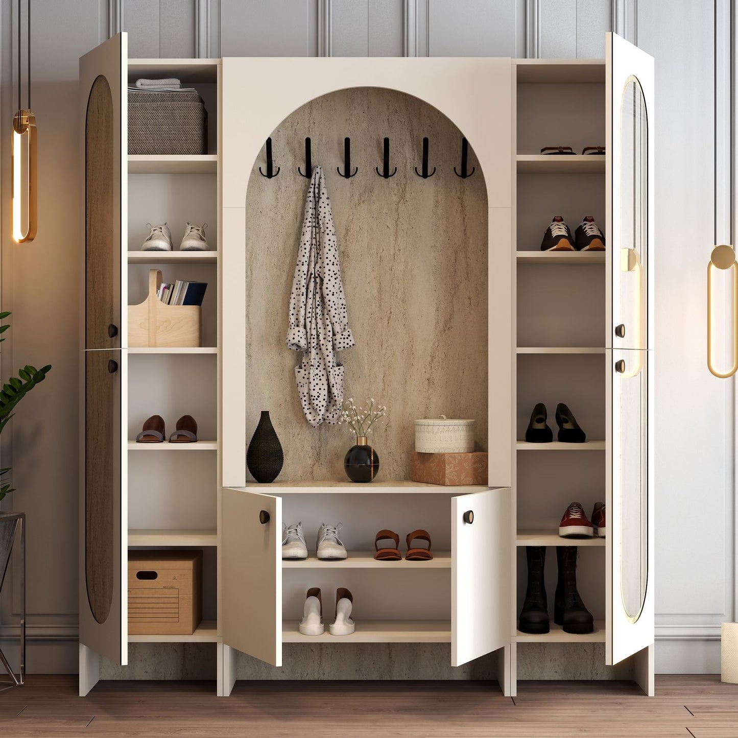 Έπιπλο Εισόδου Βάση για Παλτό Κρεμάστρα Ρούχων με Καθρέφτη Καλόγερος Ανοιχτή Ντουλάπα Κρεβατοκάμαρας Παπουτσοθήκη 845HCT4248