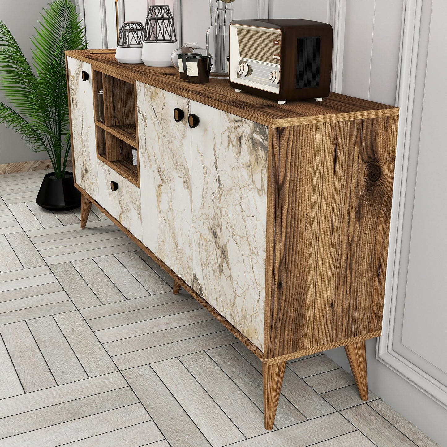 Μπουφές Λευκό Μάρμαρο
Καρυδί 180x35x81cm | 845HCT5340