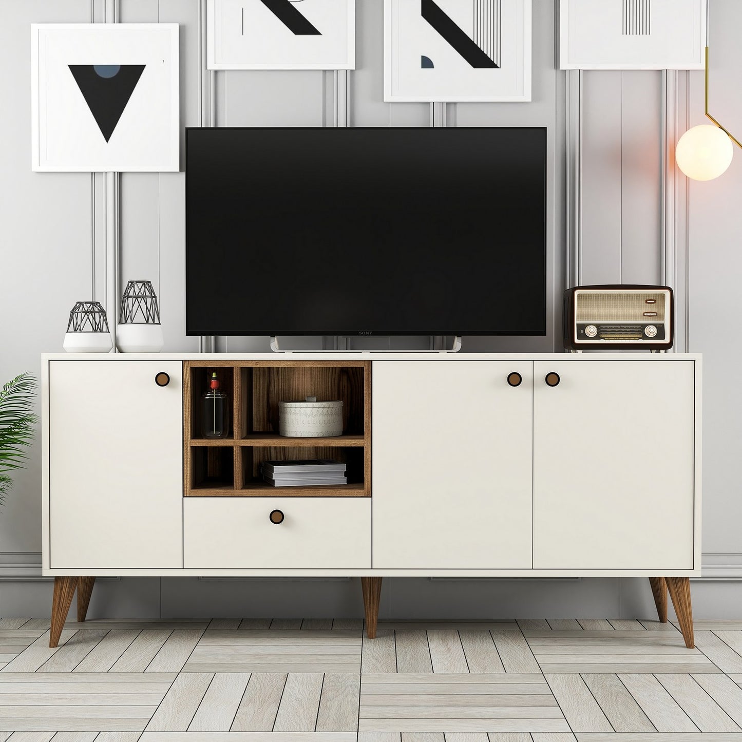 Κρεμ Μπουφές Τραπεζαρίας με Ντουλάπια & Ράφια 180εκ Κονσόλα 845HCT5341