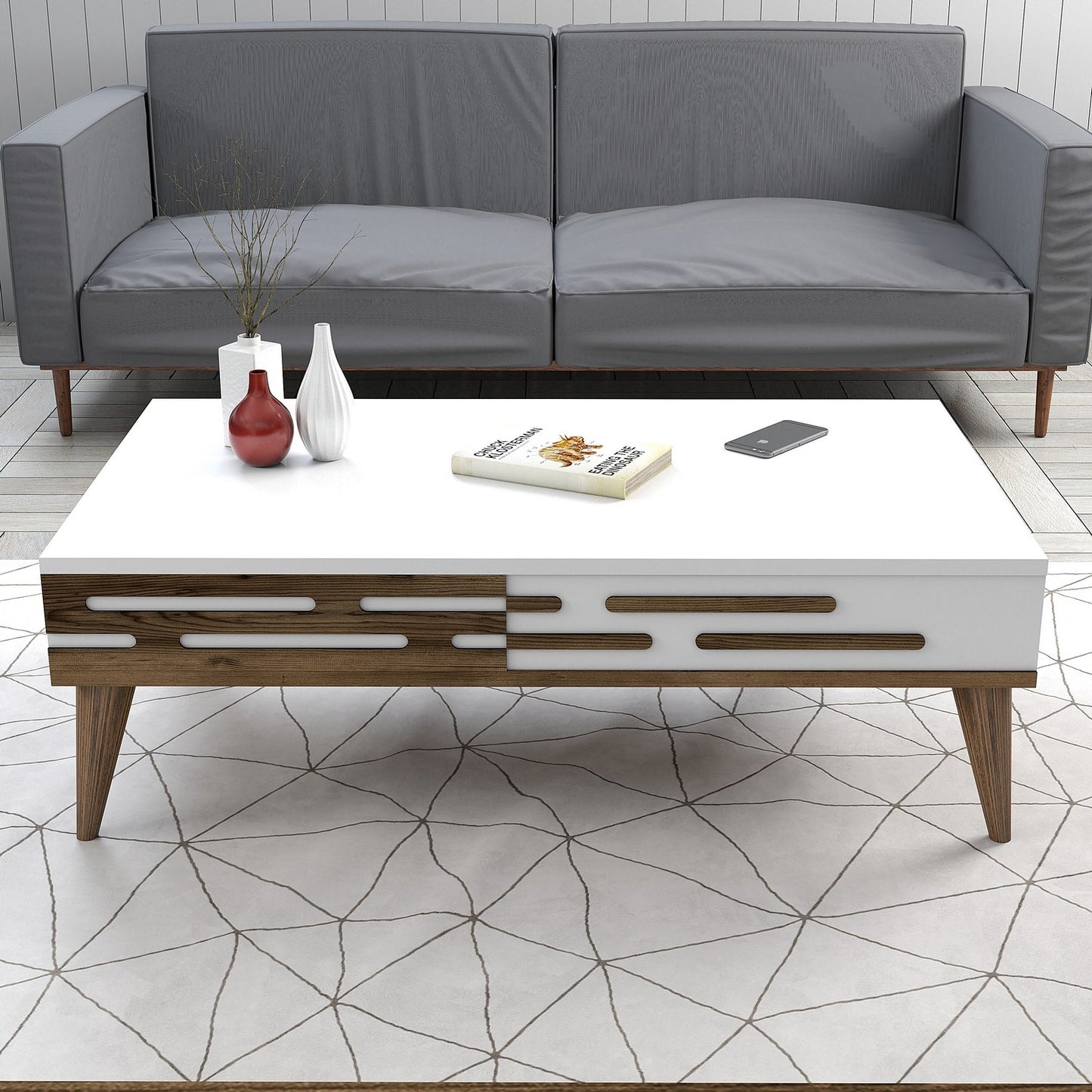 Τραπεζάκι Σαλονιού Καρυδί - Λευκό 105 x 34,6 x 60 εκ GR845HCT5357