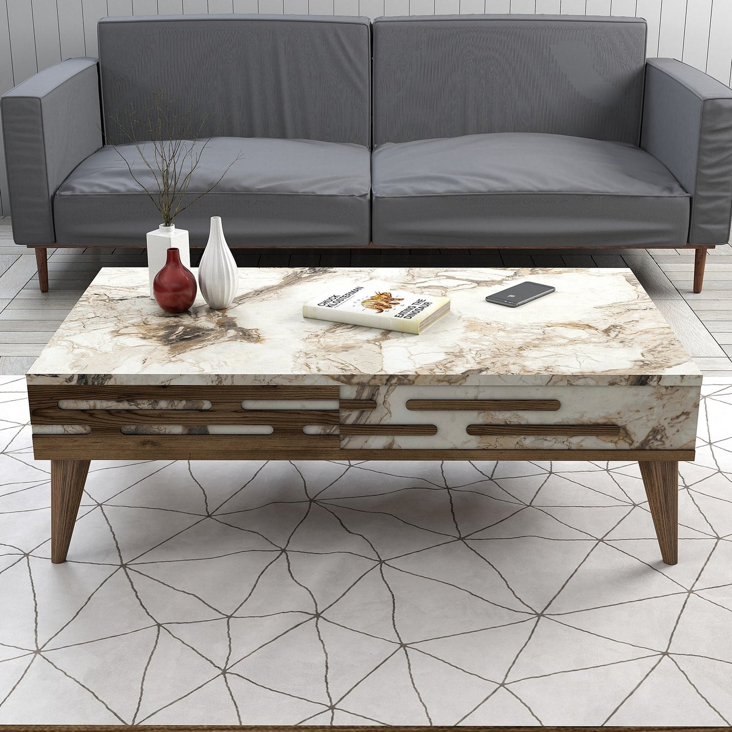 Τραπεζάκι Σαλονιού Καρυδί - Λευκό - Marble 105 x 34,6 x 60 εκ GR845HCT5358