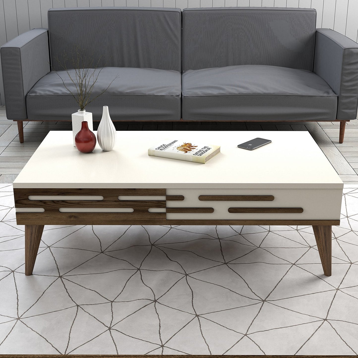 Τραπεζάκι Σαλονιού Καρυδί - Κρεμ 105 x 34,6 x 60 εκ GR845HCT5360