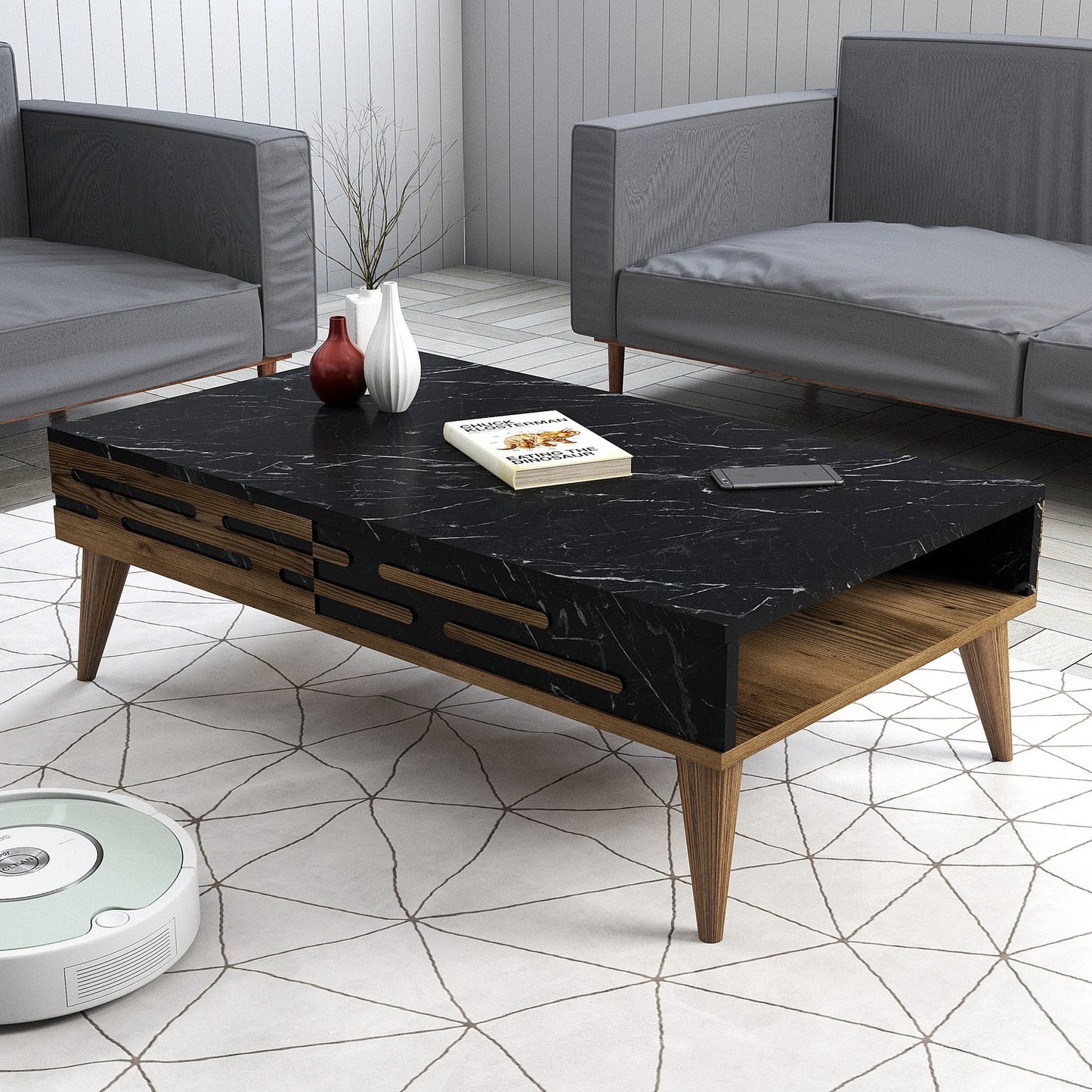 Τραπεζάκι Σαλονιού Καρυδί - Μαύρο - Marble 105 x 34,6 x 60 εκ GR845HCT5361